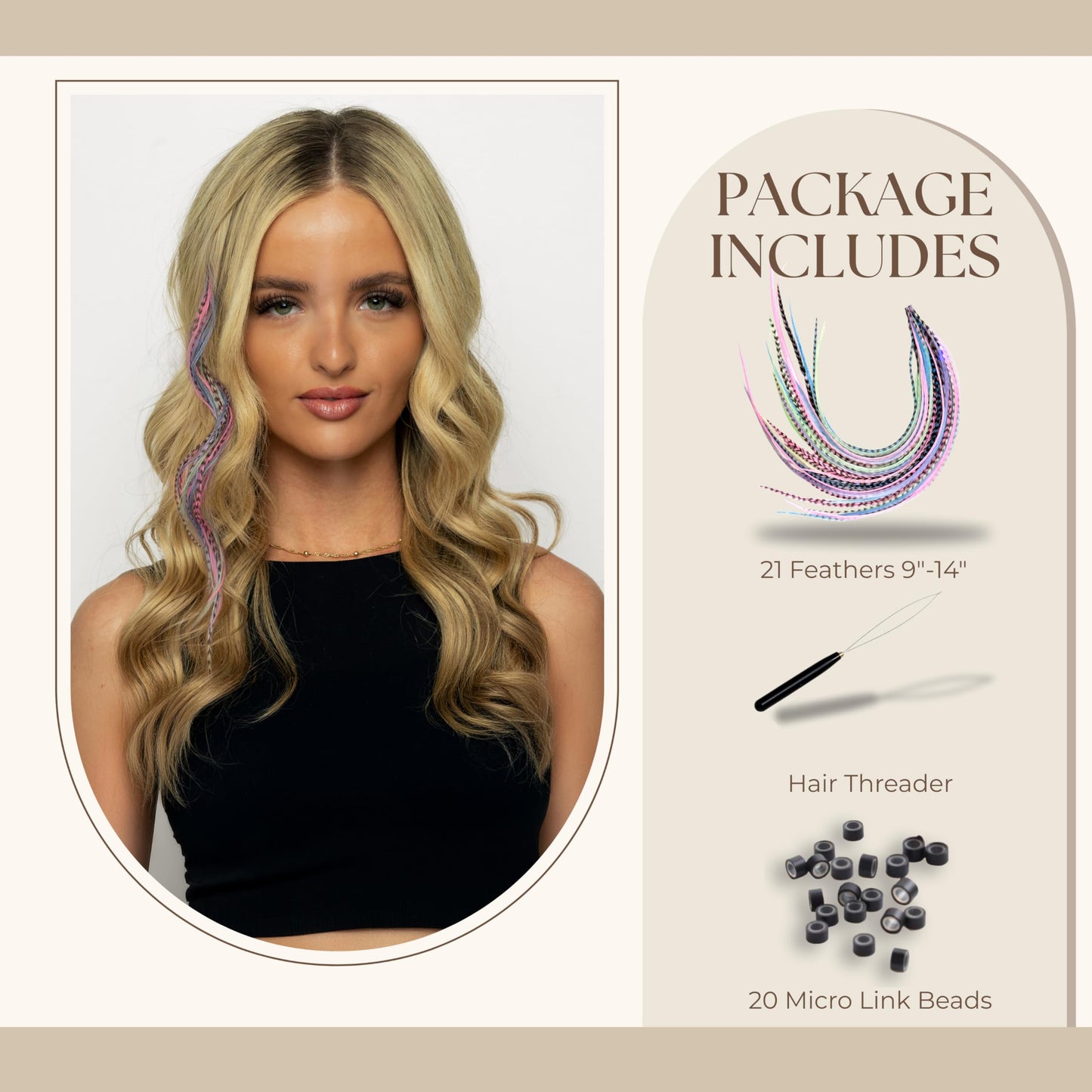 21 Pastels Color Hair Extensions - 9”-14” Long - DIY Rooster Kit with 20 Micro-Link Beads - 100% Real Feathers - Eye-Catching Boho Style (Pastels) Beauty and Personal Care Feather Headz