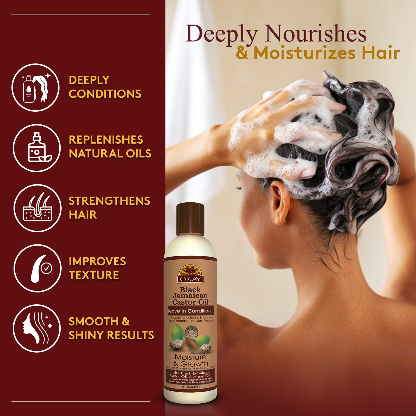 OKAY Black Jamaican Castor Oil Leave In Conditioner - Hair Moisturizer For Women And Men, Natural Hair Product For Hair Growth, Curly Hair Grease Beauty & Personal Care OKAY