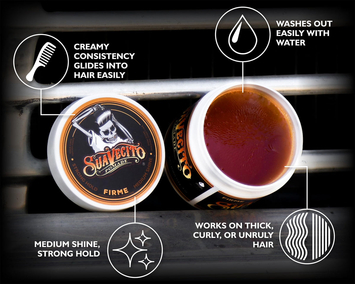 Suavecito Pomade Firme (Strong) Hold 4 oz, 1 Pack - Pomade For Men - Medium Shine Water Based Wax Like Flake Free Hair Gel - Easy To Wash Out - All Beauty & Personal Care Suavecito
