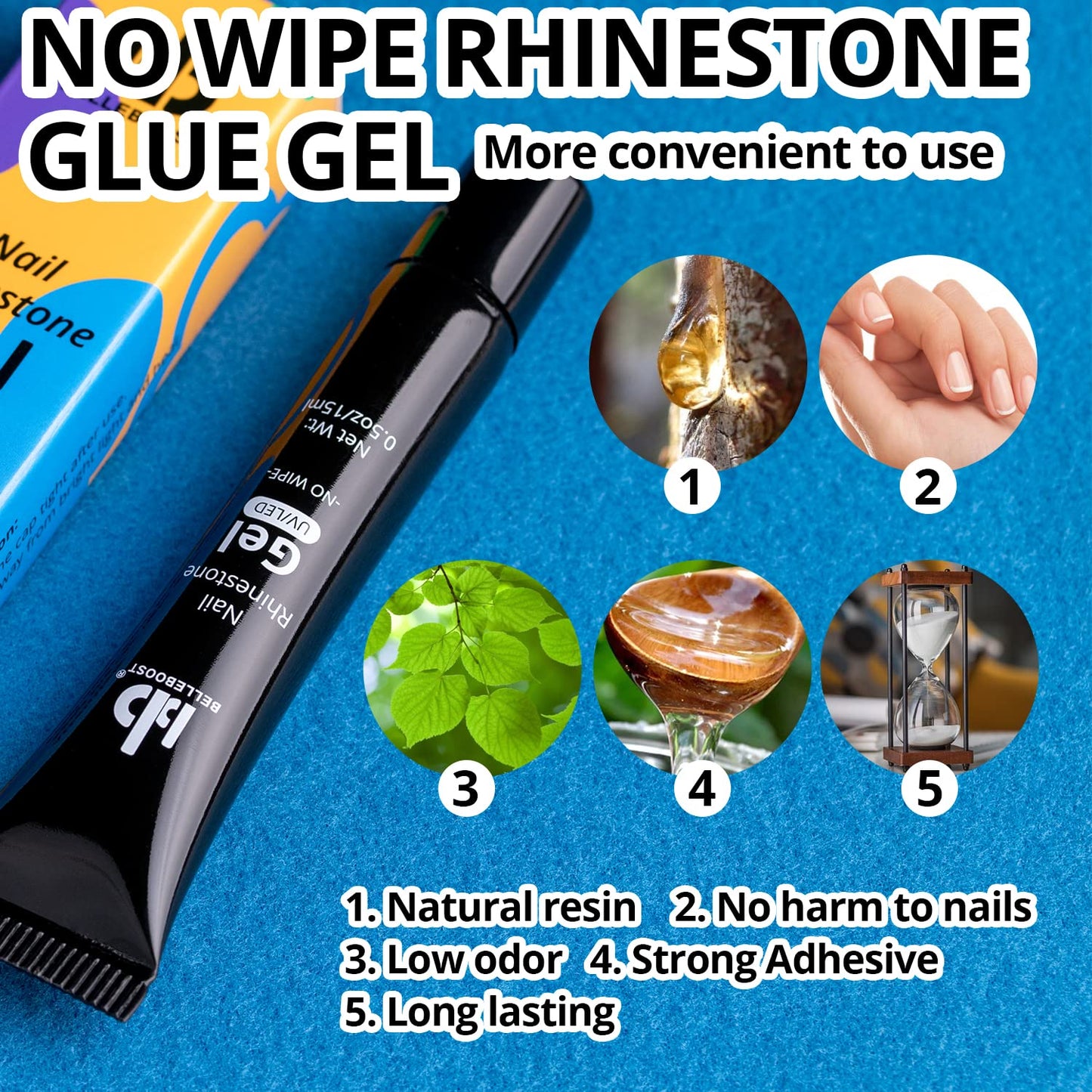 Nail Art Rhinestone Glue Gel&Flatback Gems Accessories Kit, 1 Tube of 15ml Rhinestone Gel Glue(UV/LED Needed)+1 Box of Flat-Back Round Glass Crystal Beauty & Personal Care BELLEBOOST