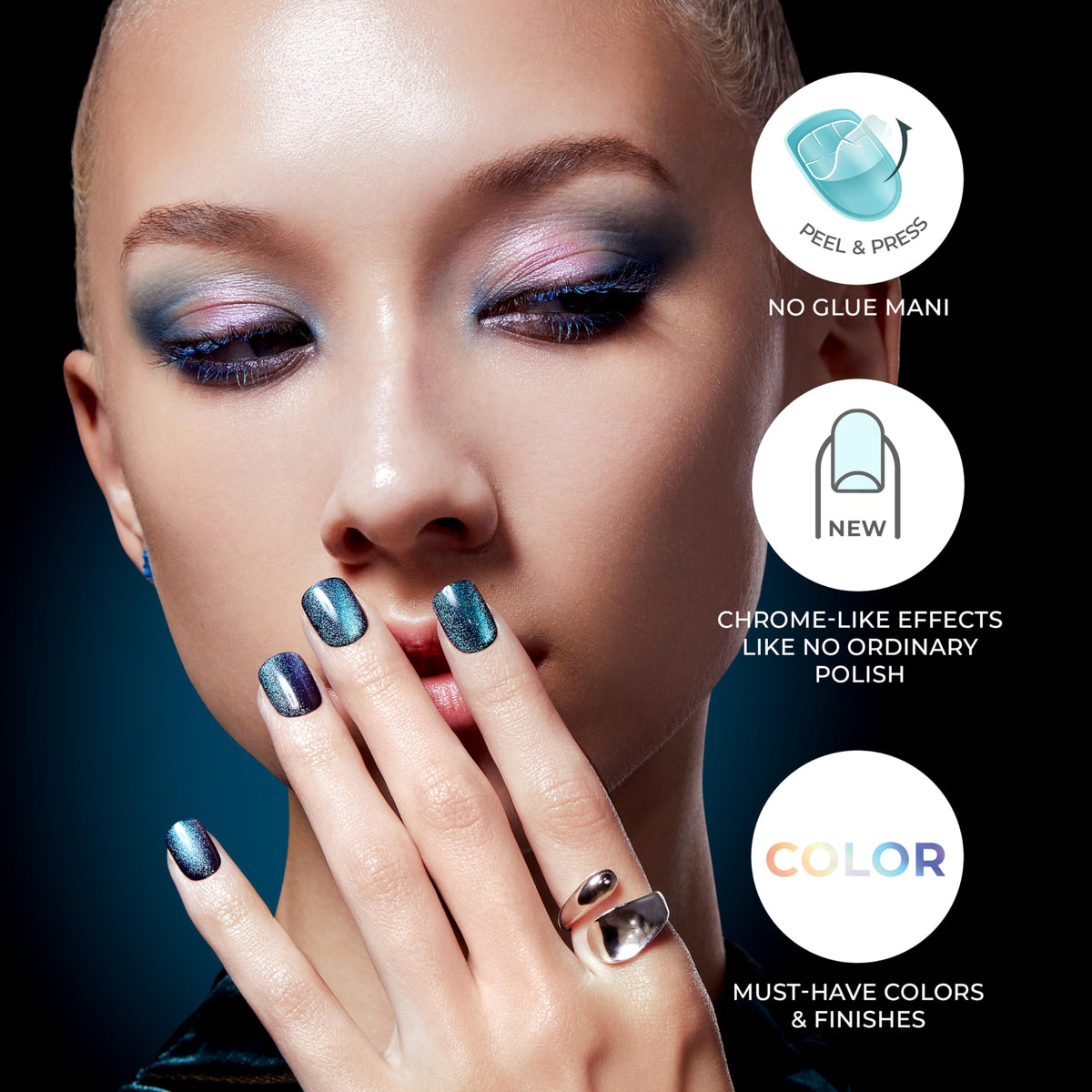 Kiss Impress No Glue Mani Press On Nails, Color FX, 'Satellite', Pink, Short Size, Squoval Shape, Includes 30 Nails, Prep Pad, Instructions Sheet, 1