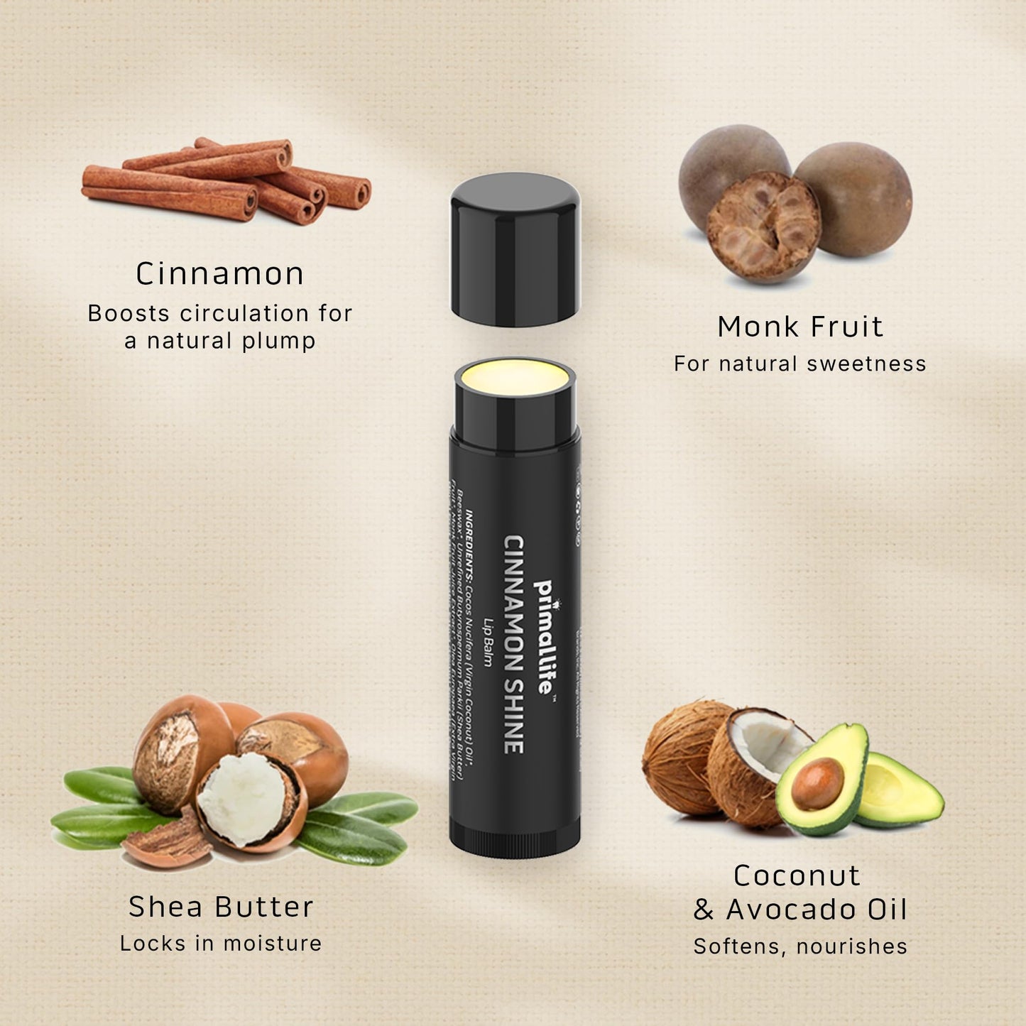 Primal Life Organics - Lip Balm, Hydrating Lip Care with Shea Butter, Beeswax, Coconut Oil, All-Day Moisturizing (Cinnamon) (Non-Tinted, 0.15 Ounce Beauty & Personal Care Primal Life Organics