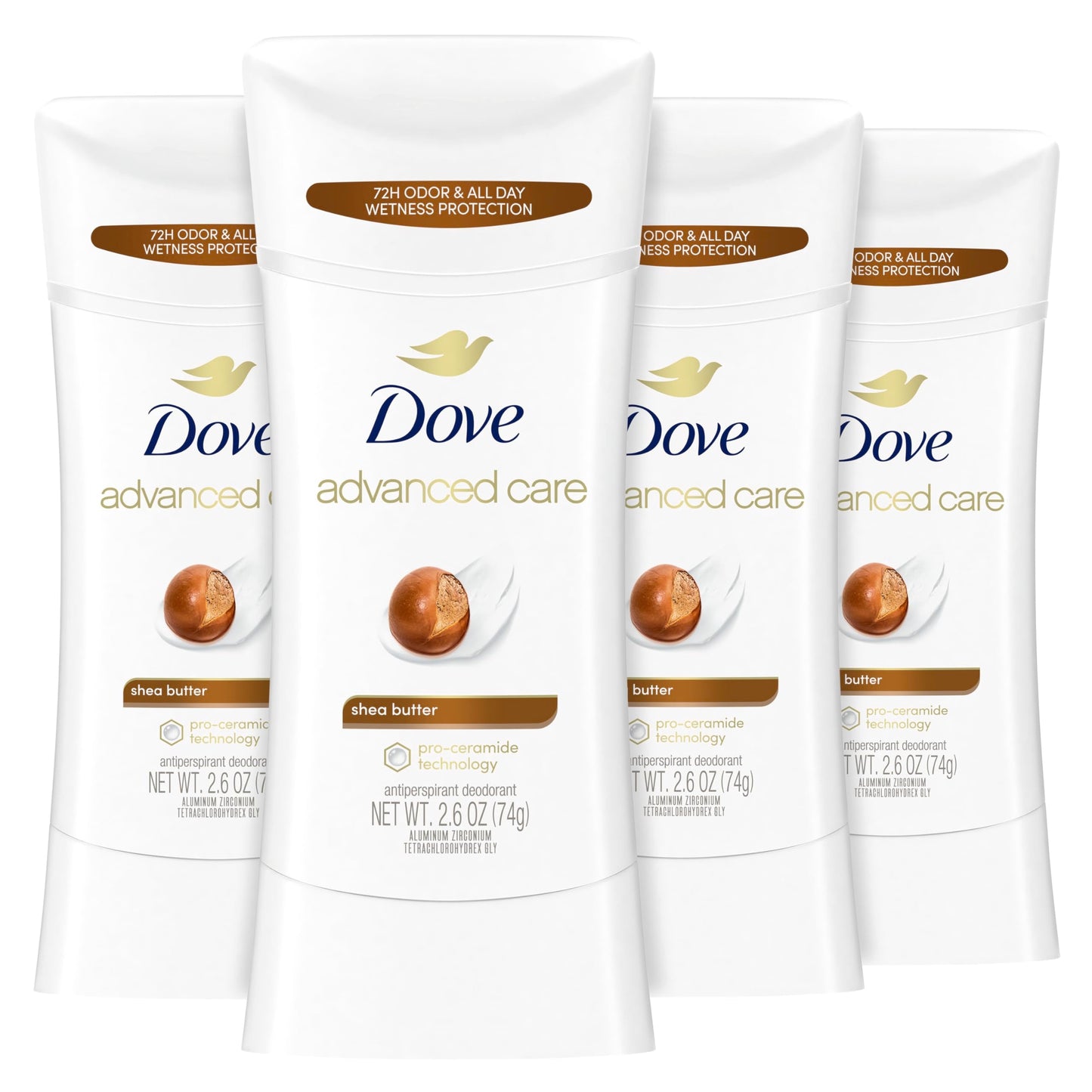 Dove Advanced Care Antiperspirant Deodorant Stick Shea Butter 4 ct with Pro ceramide technology for helping skin barrier repair after shaving 72 hour Beauty and Personal Care Dove