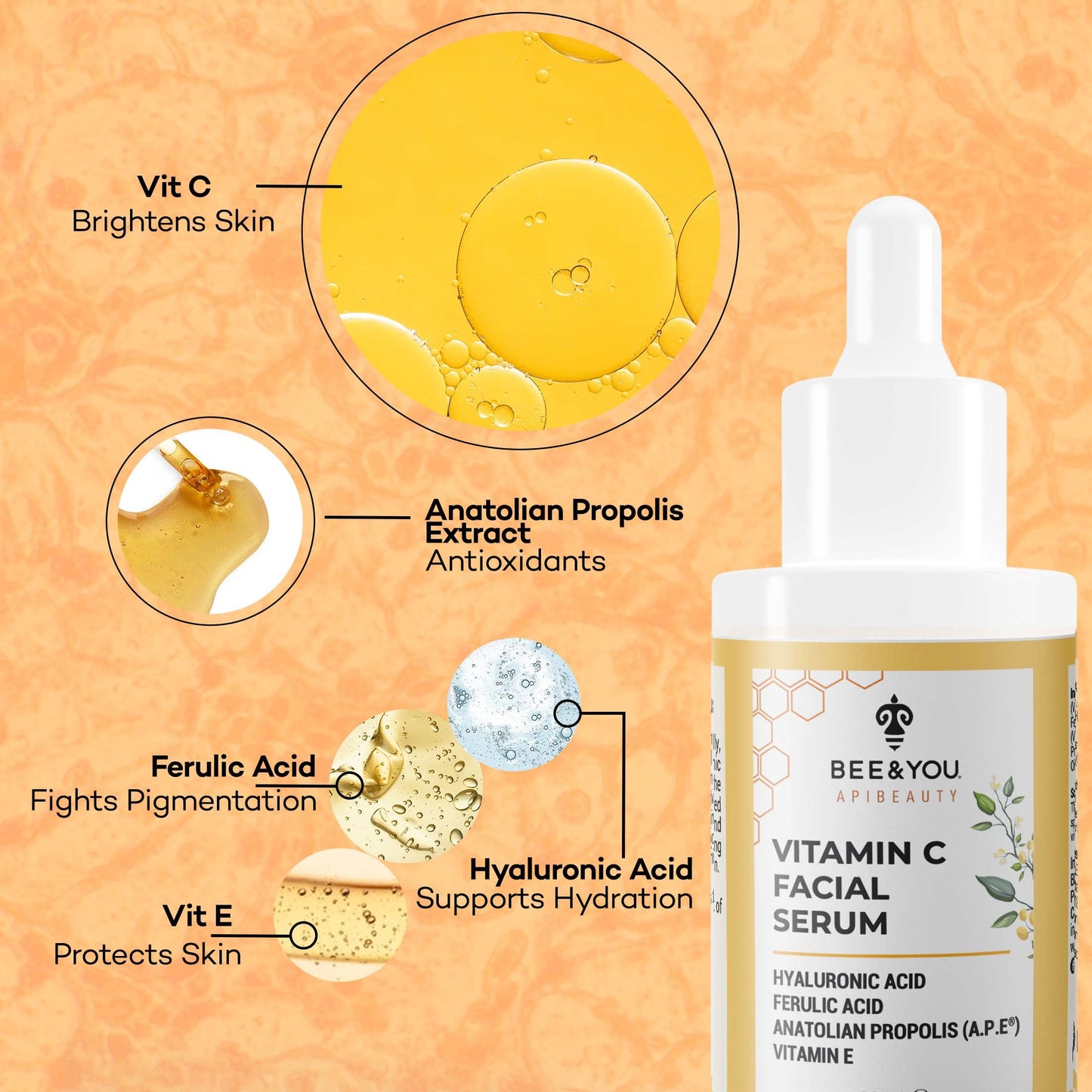 Bee and You Vitamin C Face Serum | Moisturizing Anti Aging, Reduce the Appearance of Dark Spots, Glow Up Skin Brightener with Propolis, Vitamin E Beauty & Personal Care BEE & YOU