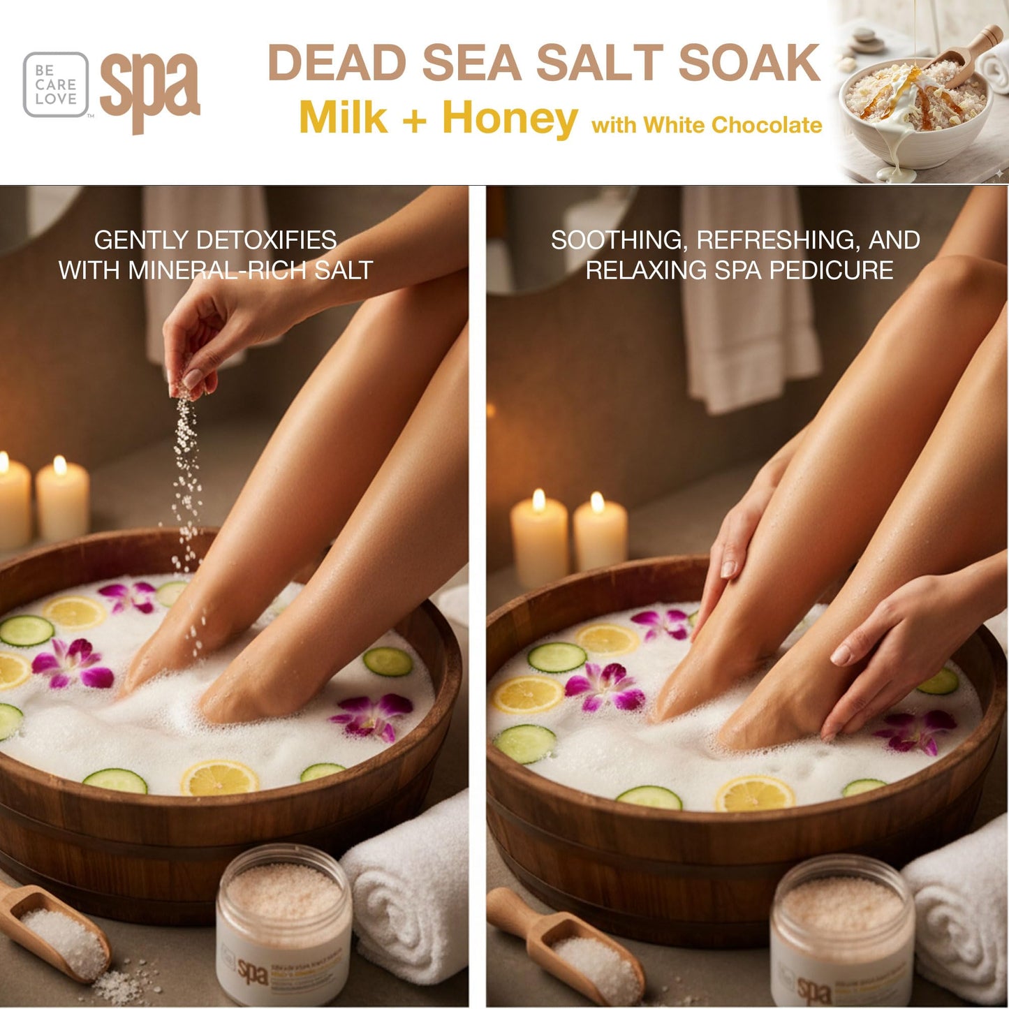 BCL SPA Dead Sea Salt Soak - Bath Salt with Organic Milk + Honey, White Chocolate, Shae Butter, Arnica, Aloe Vera Juice, Chamomile, Argan & Jojoba Oil Beauty and Personal Care BCL SPA
