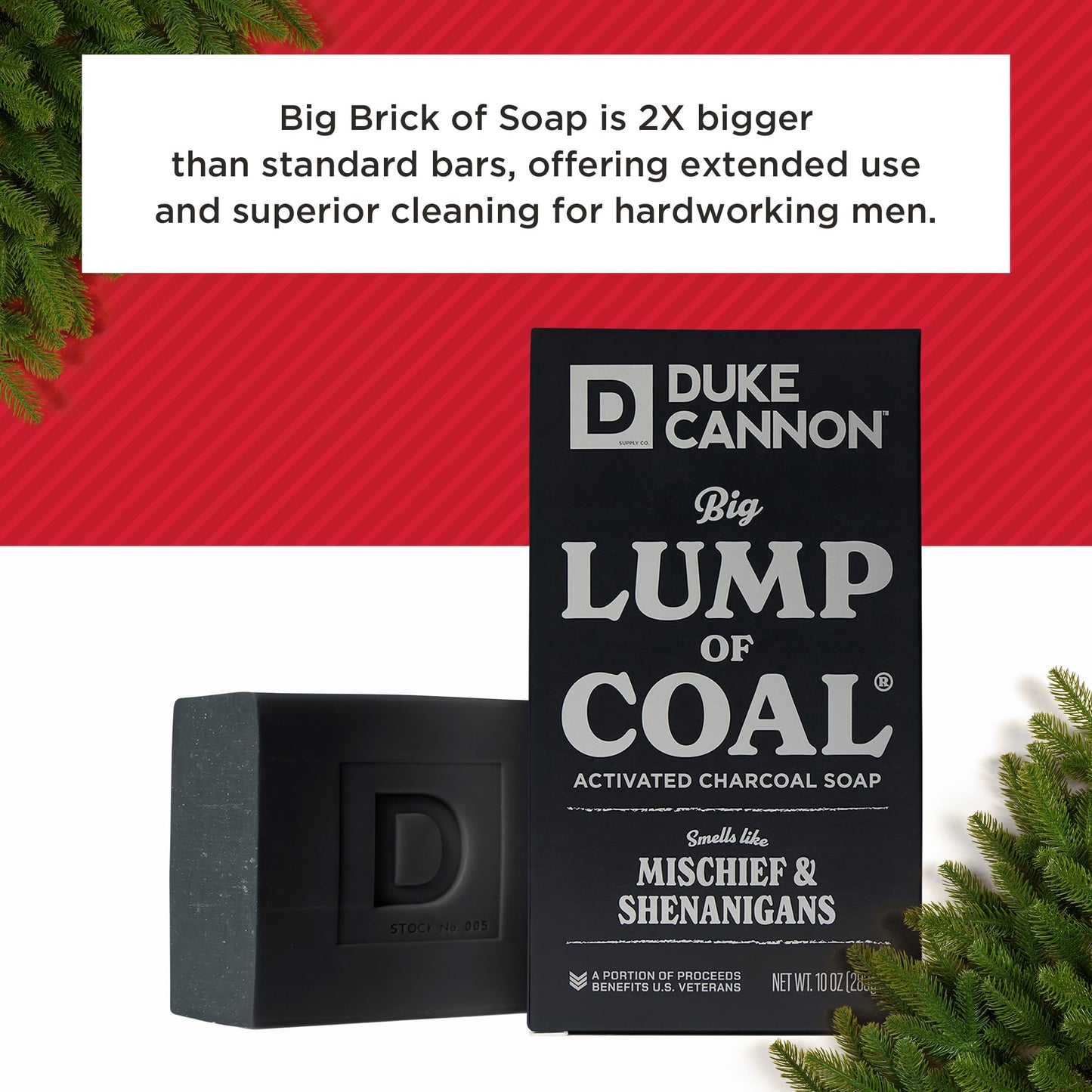 Duke Cannon Supply Co. Big Brick of Soap Bar for Men Holiday Edition - Big Lump of Coal (Bergamot & Black Pepper Scent), 10 oz. (1 Pack) Beauty & Personal Care Duke Cannon Supply Co.