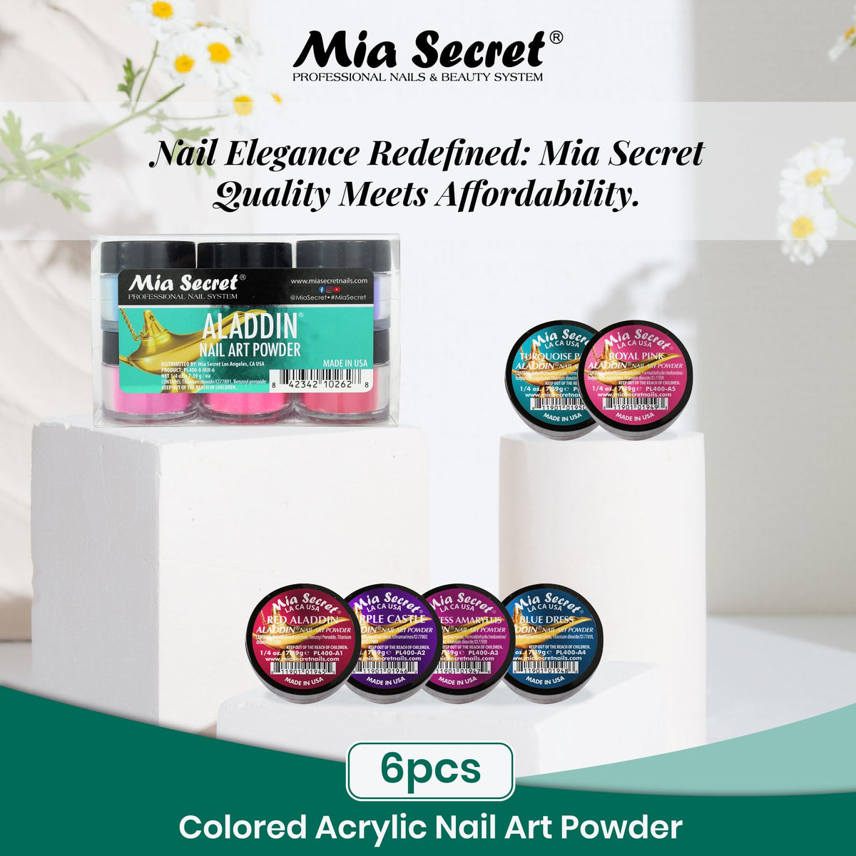 Mia Secret Nail Art Powder ALADDIN Collections, ¼ oz. Set of 6 colors