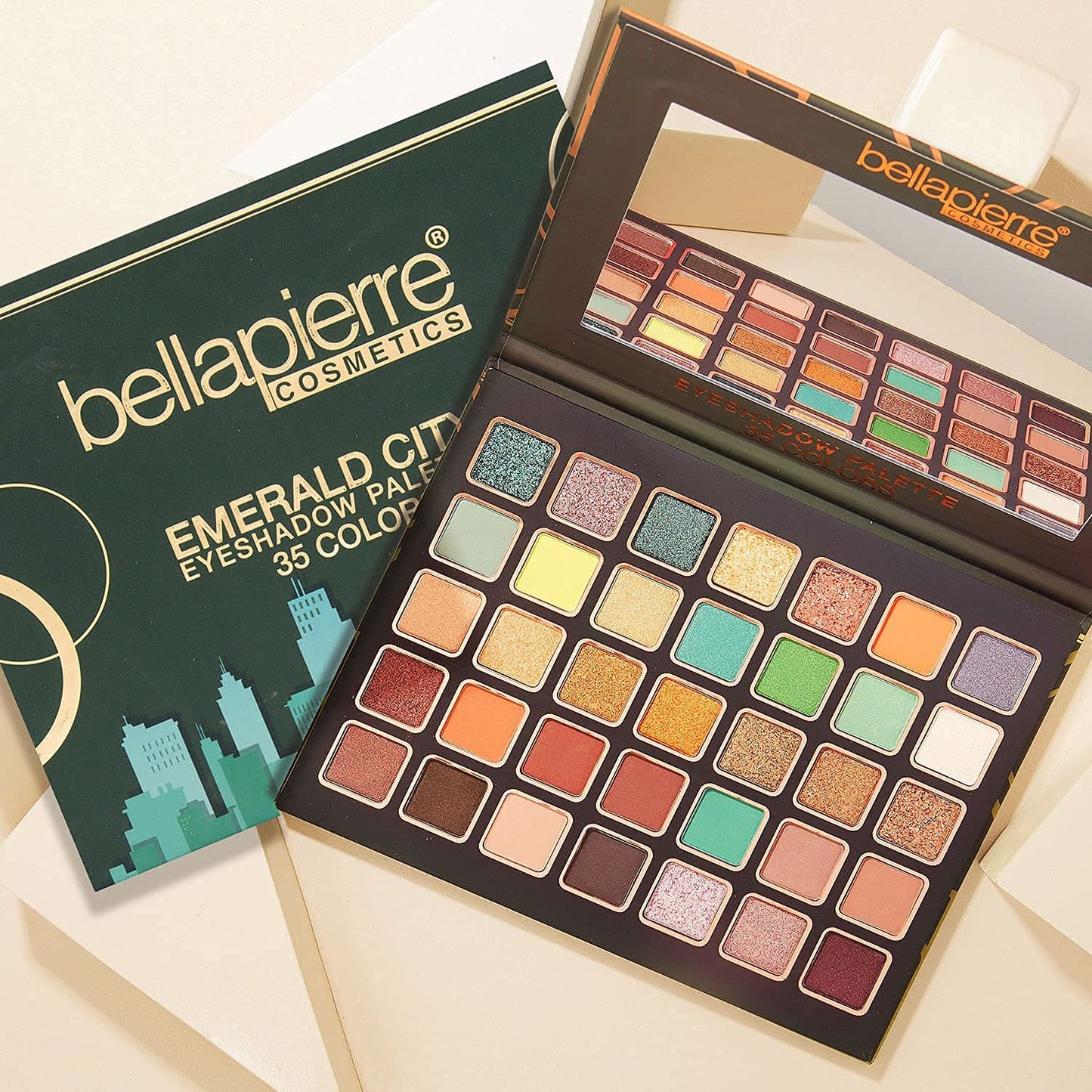 bellapierre Emerald City Eyeshadow Makeup Palette | 35 Color Shades in a Range of Matte, Satin, Shimmer, and Foil Finishes | Non-Toxic and Paraben Beauty & Personal Care bellapierre