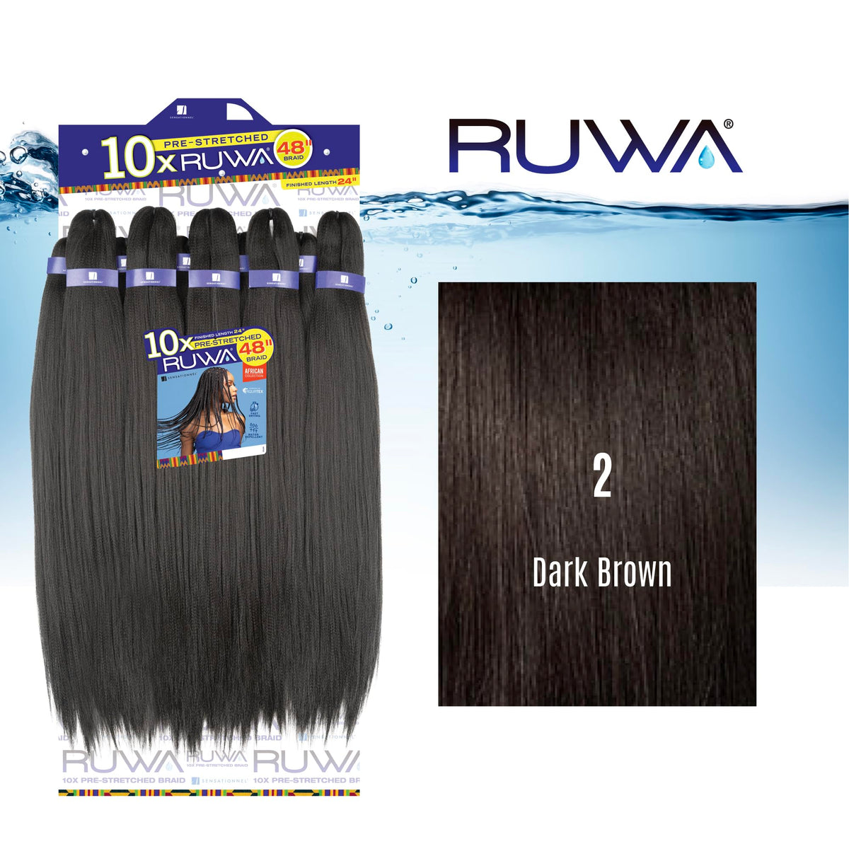 Sensationnel Ruwa Prestretched Braiding Hair-10X 48 Inch,2 DARKBROWN