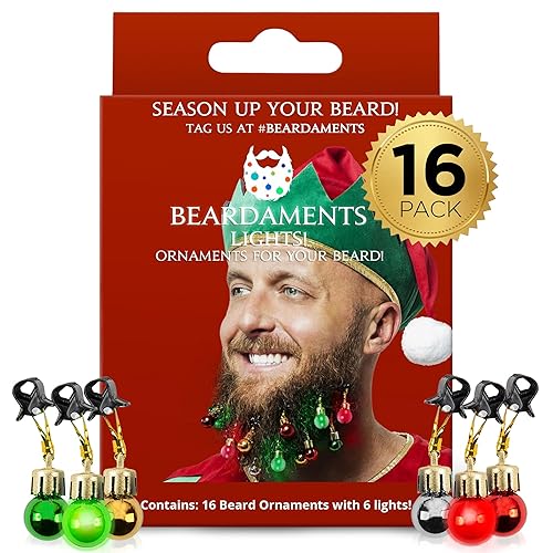 Beardaments Beard Lights - Light-Up Beard Ornaments for Men - Colorful Christmas Beard Baubles with Easy Clip Attachment - Funny Christmas Ornaments Beauty & Personal Care Beardaments