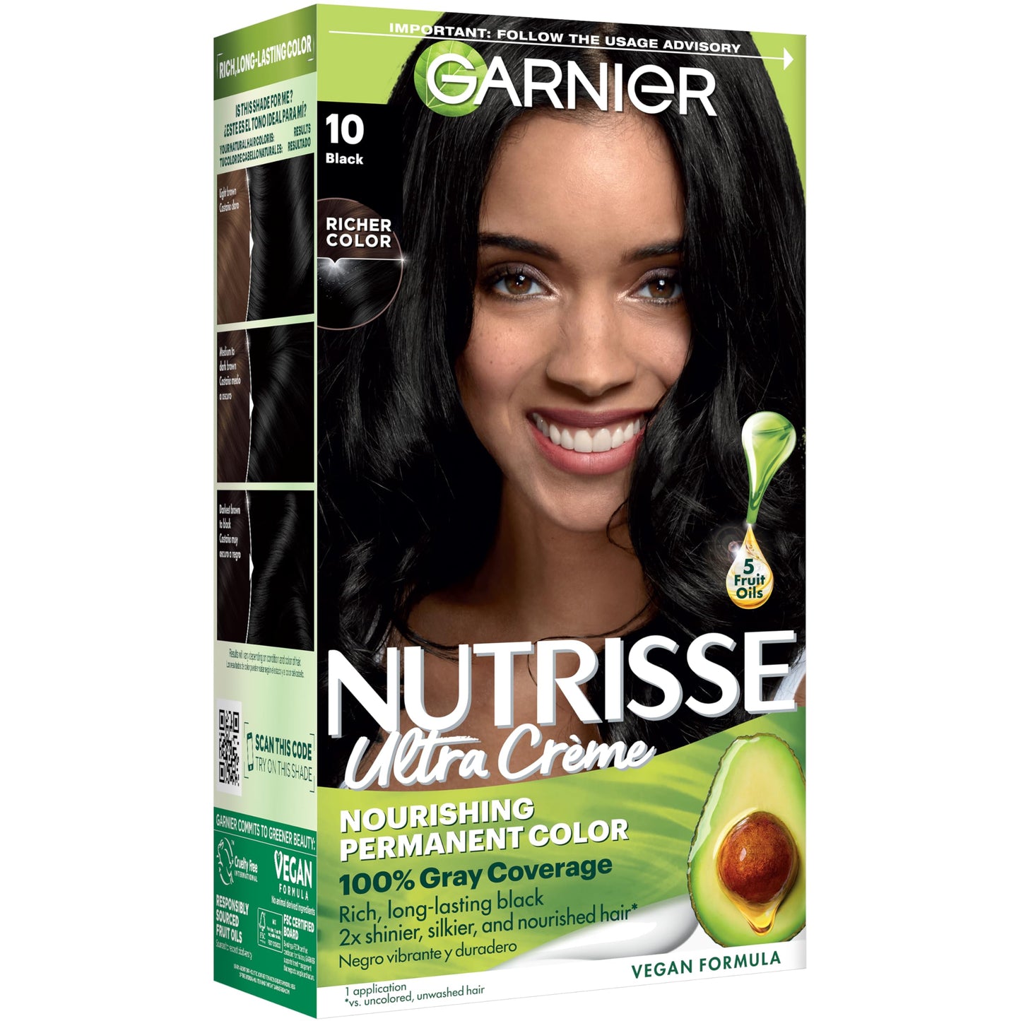 Garnier Nutrisse Ultra Crème Hair Color, Permanent Hair Dye with 100% Gray Coverage, Vegan & Cruelty-Free, 10 Black (Licorice), 1 Count Beauty & Personal Care Garnier