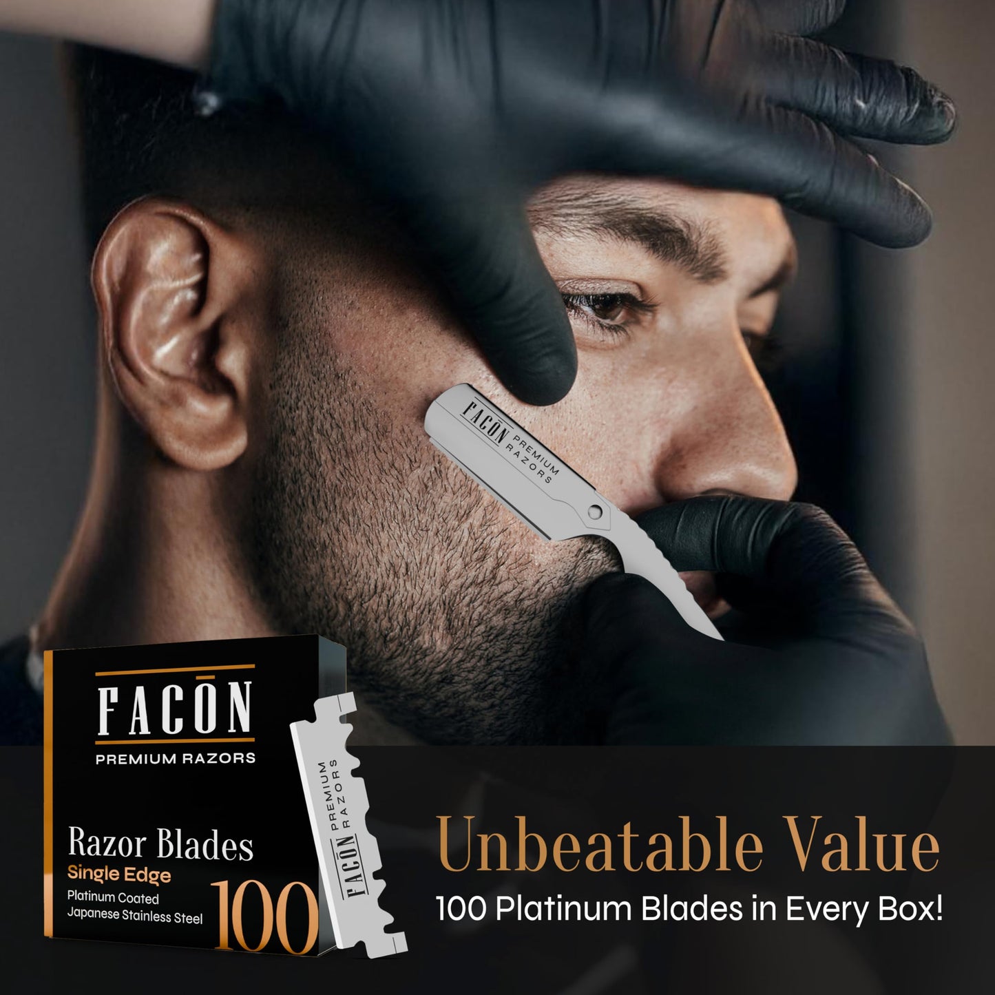 Facón Straight Razors for Men - Professional Barber Straight Edge Razor Kit with 100 Blades, Classic Stainless Steel Barbero Shaver for a Smooth Beauty and Personal Care FACON