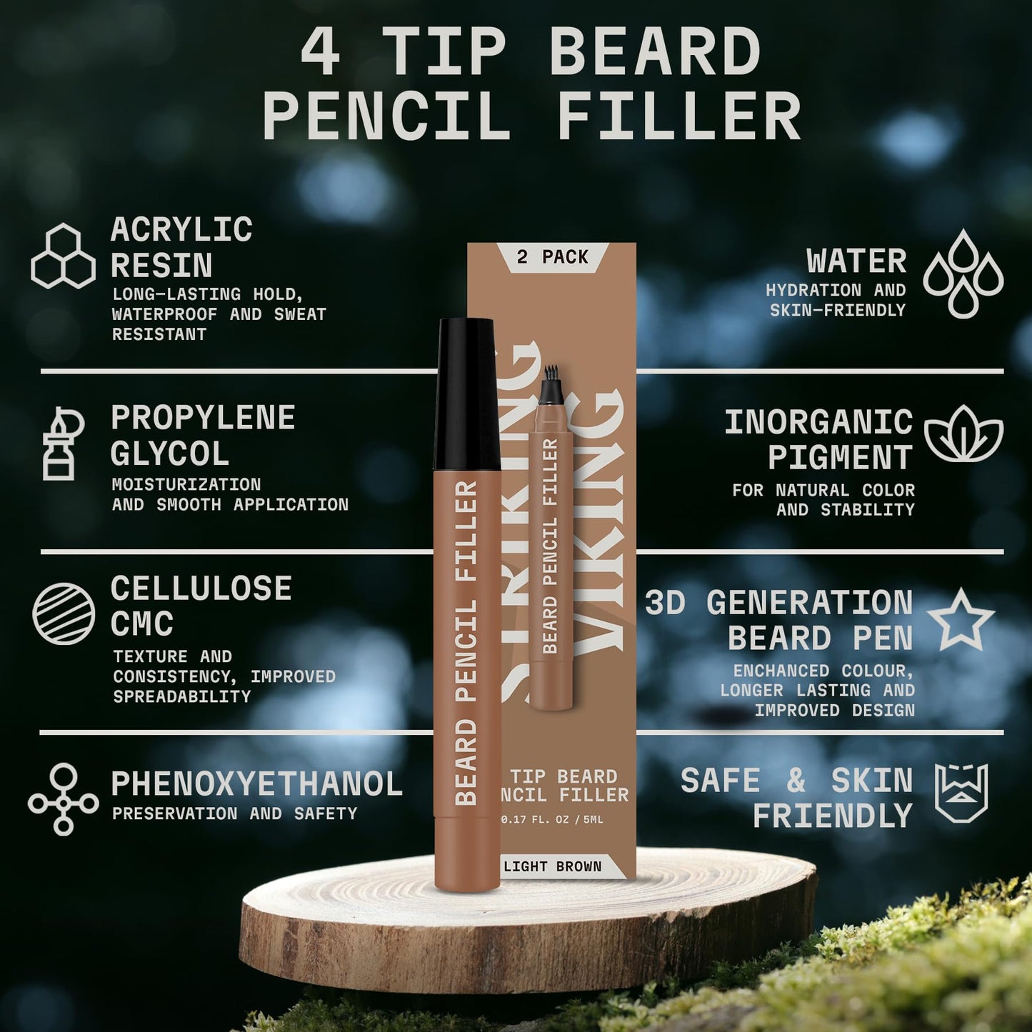 Striking Viking Beard Pencil Filler for Men - Light Brown, 2 Pack - Temporary Beard Dye - Waterproof Sweatproof Long Wear Beard Filler Pen Beauty & Personal Care Striking Viking