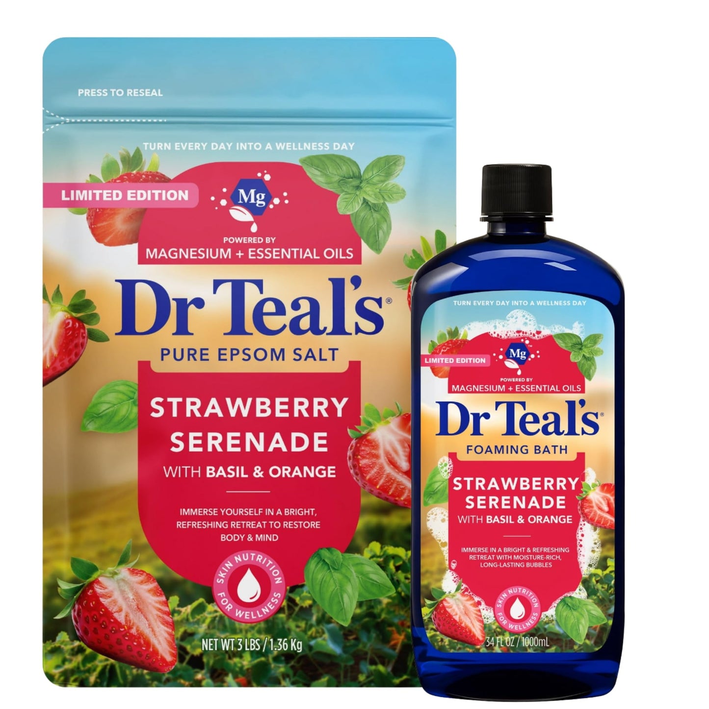 Dr Teal's Limited Edition Strawberry Serenade Pure Epsom Salt and Foaming Bath Set with Basil & Orange Beauty and Personal Care Dr Teal's