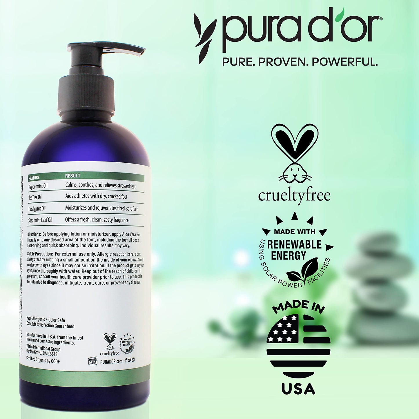 PURA D'OR 16 Oz FootFocus Organic Aloe Vera Gel For Severe Cracked Heel Repair Foot Care Products - Soothes Sore Feet Extra Strength Feet Care Beauty & Personal Care PURA D'OR
