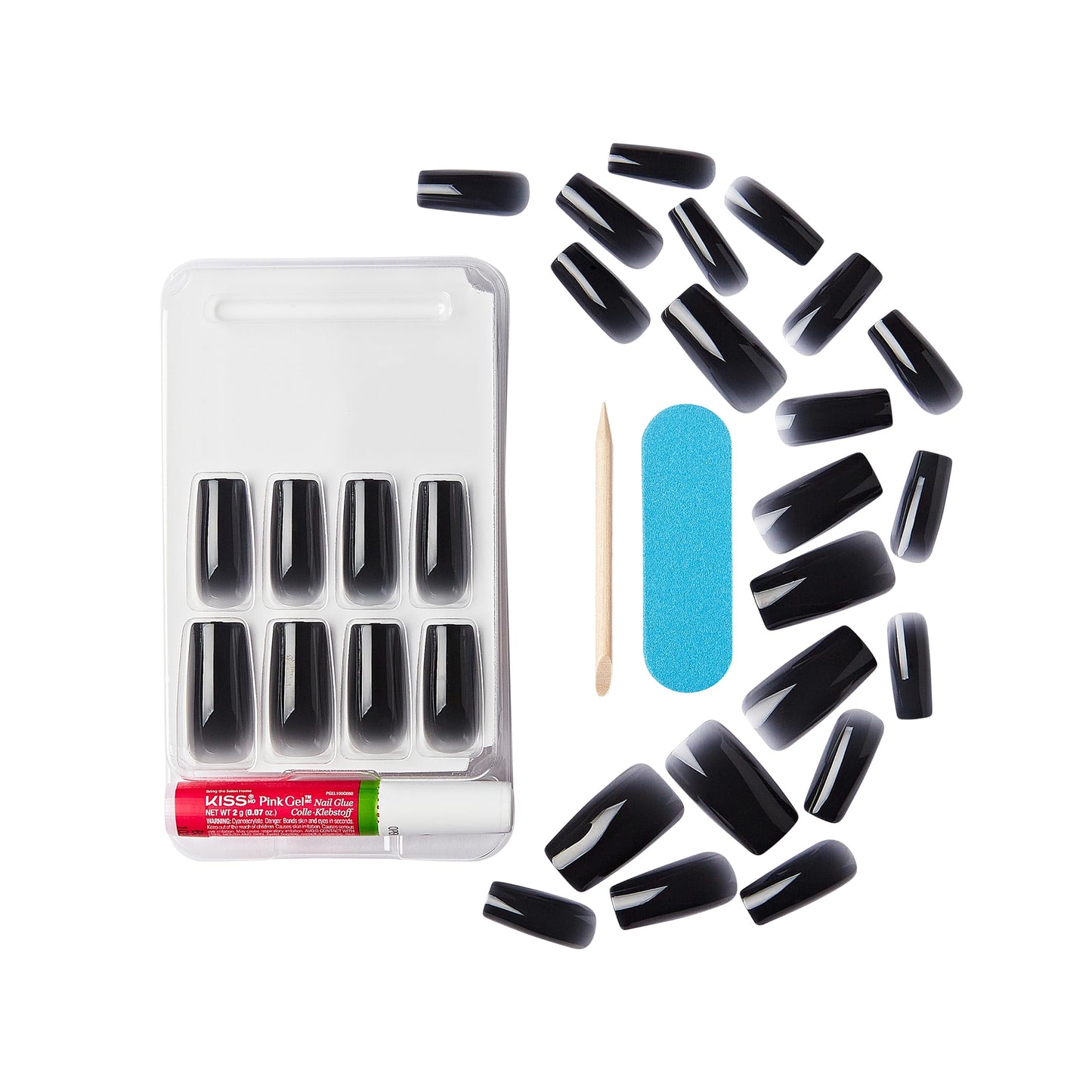 KISS Gel Fantasy Press On Nails, Nail glue included, 'Jelly Gelée', Black, Long Size, Square Shape, Includes 28 Nails, 2g glue, 1 Manicure Stick, 1 Beauty & Personal Care KISS