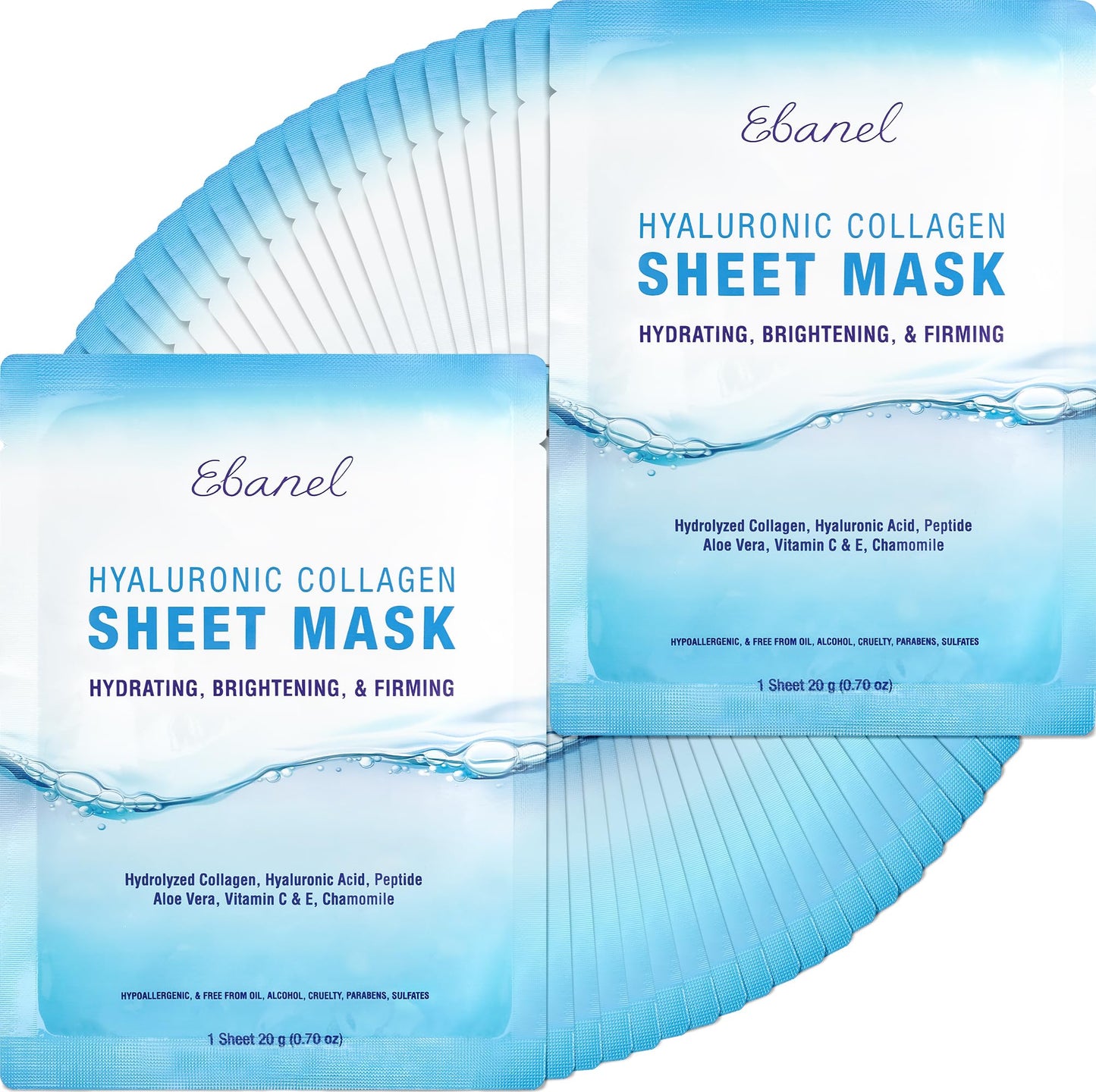 Ebanel 40-Pack Collagen Face Mask with Hyaluronic Acid, Vitamin C, Peptide Beauty and Personal Care Ebanel Default Title