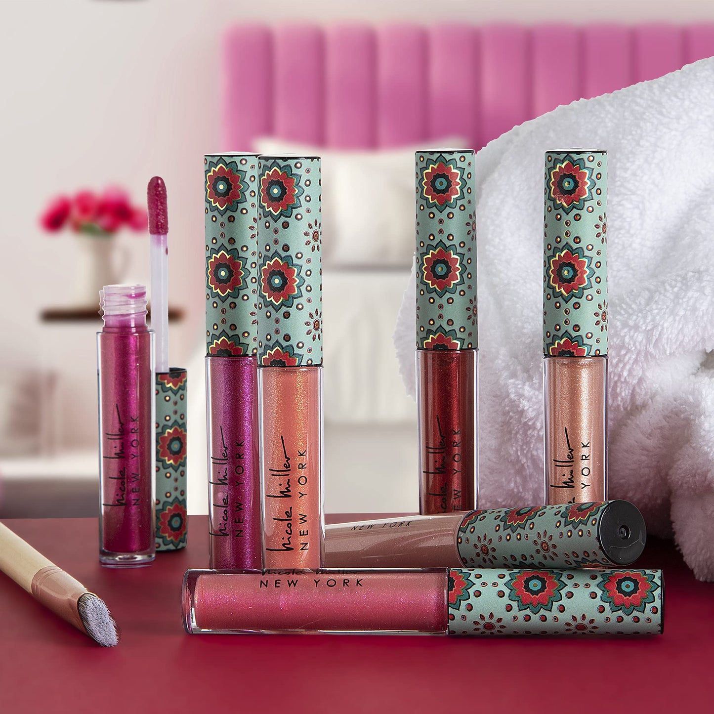 Nicole Miller Lip Gloss Collection Shimmery Glosses for Women and Girls Long Lasting Color Set with Rich Varied Colors, Pink Glossy, 10 Count (Pack Beauty & Personal Care Nicole Miller New York