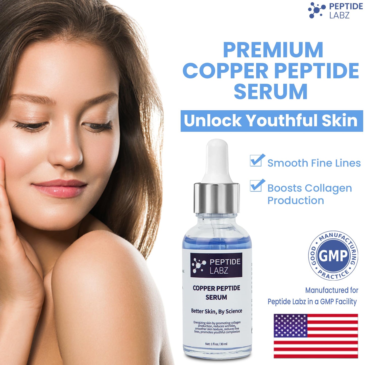 Copper Peptide Serum for Face - Anti Wrinkle - Hyaluronic Acid - Raw Aloe - Increase Collagen - 1oz/30ml - Anti Aging for Skin Beauty & Personal Care PeptideLabz