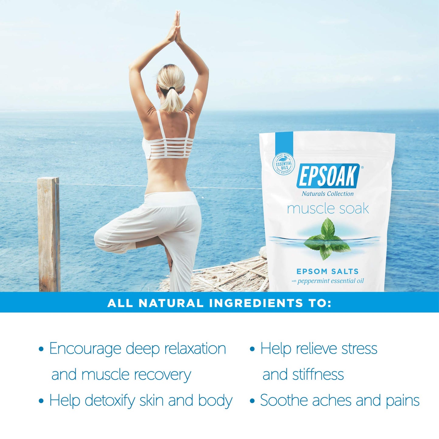 Epsoak Muscle Soak 2 lb. USP Magnesium Sulfate with Peppermint Scent Resealable Epsom Salt Bag, Made in The USA, Cruelty-Free Certified Beauty and Personal Care Epsoak