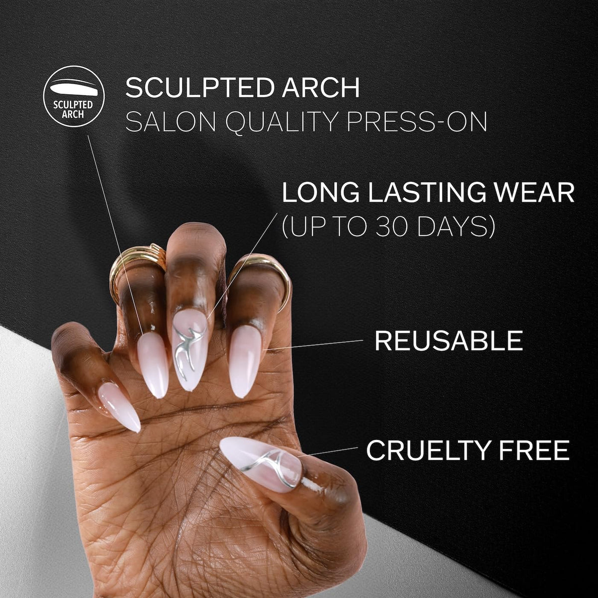 EBIN NEW YORK EMPIRE DREAMS - Cuff Me | Press-On Nail Set in Long Coffin Style, Salon Acrylic Finish, Includes Prep Pad, Mini Nail File & Nail Glue
