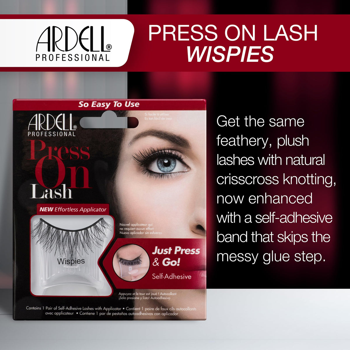 Ardell Press On Lashes Wispies Self Adhesive Eyelashes - Natural Look Faux Mink False Lashes, No Glue Eyelashes, 1 Pack