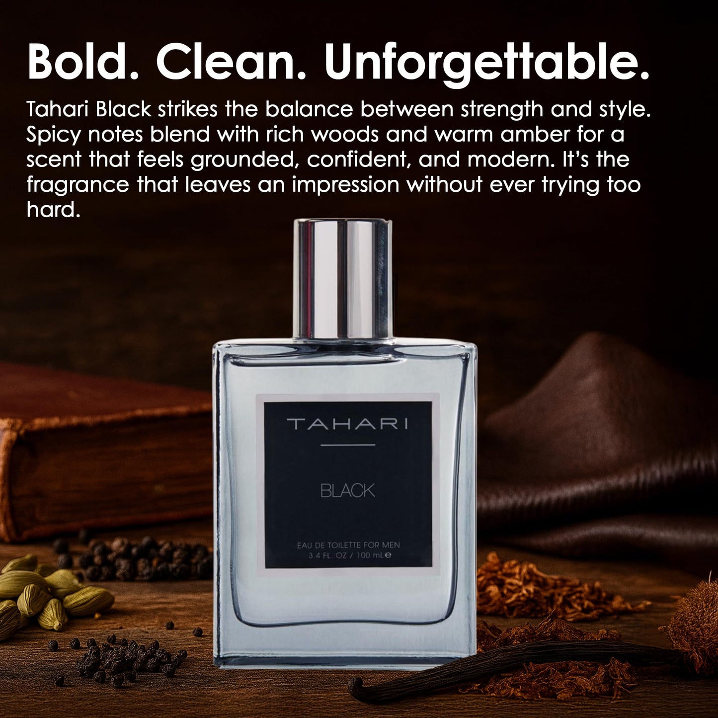 TAHARI Black Eau de Toilette for Men - Long-Lasting Luxury Cologne with Rum, Leather & Tobacco Scent - Bold, Rich Unforgettable Men’s Fragrance Spray Beauty & Personal Care TAHARI