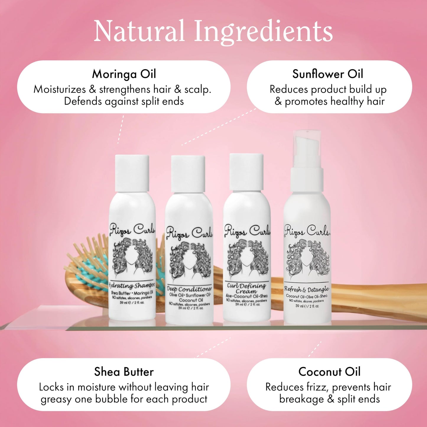 Rizos Curls 4-Step Travel Kit for Curly Hair: Curl Defining Cream, Shampoo, Conditioner, Refresh & Detangle (2 fl oz each) Beauty & Personal Care Rizos Curls