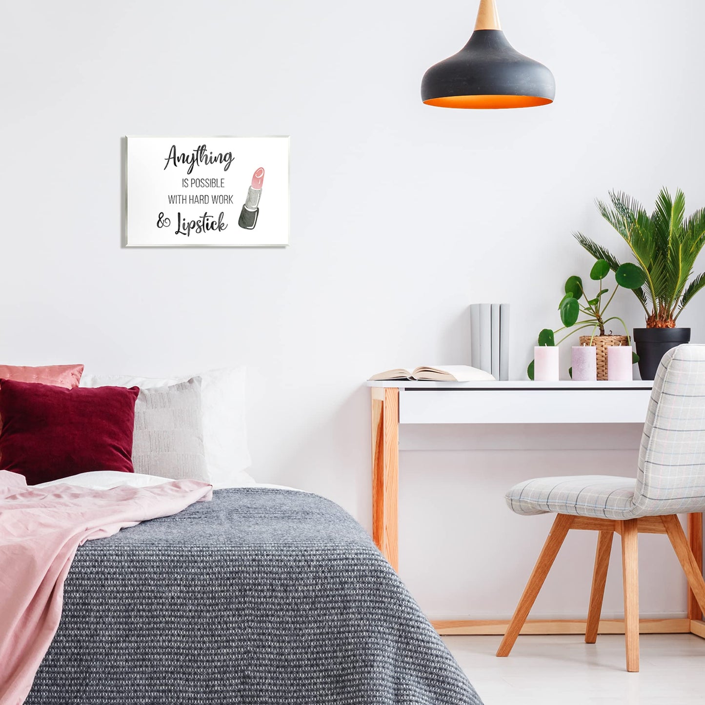 Stupell Industries Anything Possible With Lipstick Glam Makeup Inspiration Wood Wall Art, Design By CAD Designs Beauty & Personal Care Stupell Industries