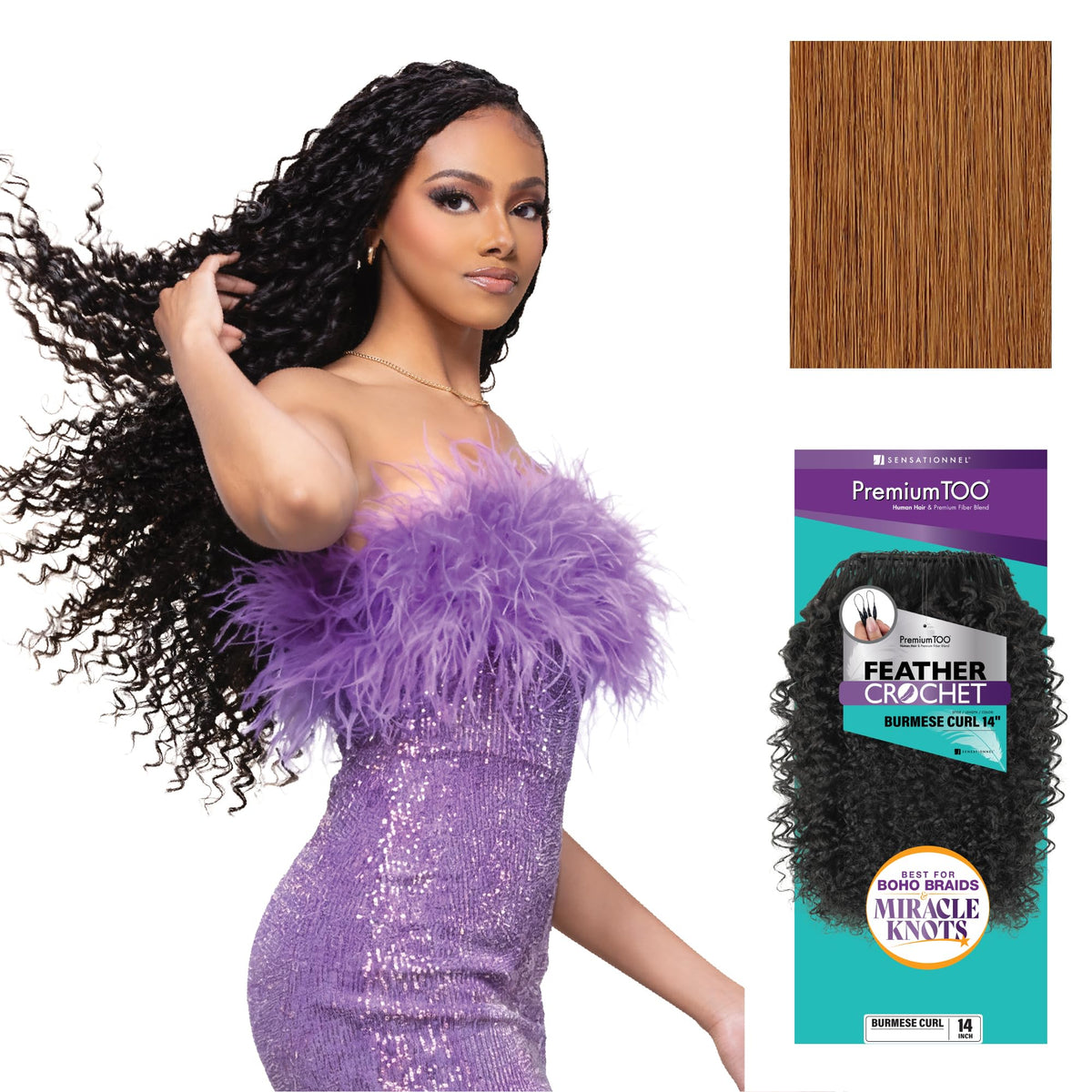 Sensationnel PremiumToo Feather Crochet Braids-Burmese Curl,14in, 30