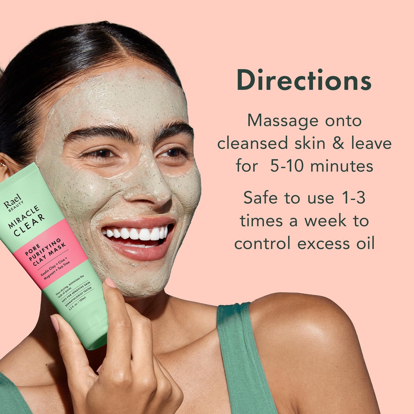 Rael Face Mask, Miracle Clear Clay Mask - Deep Pore Cleanser with Tea Tree & Gentle Exfoliation for Blackheads, Korean Skin Care (3.4 fl oz) Beauty & Personal Care Rael