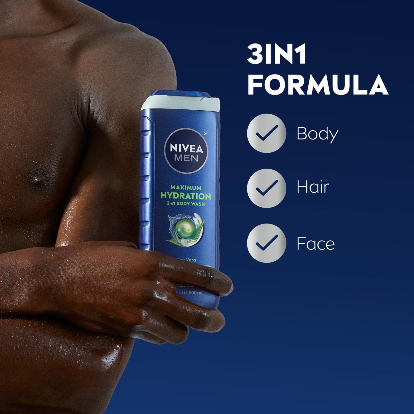NIVEA MEN Maximum Hydration Body Wash for Dry Skin, Aloe Vera Enriched, 3-in-1 Moisturizing Body Wash, Face and Hair, Paraben Free, Vegan Formula Beauty & Personal Care NIVEA MEN