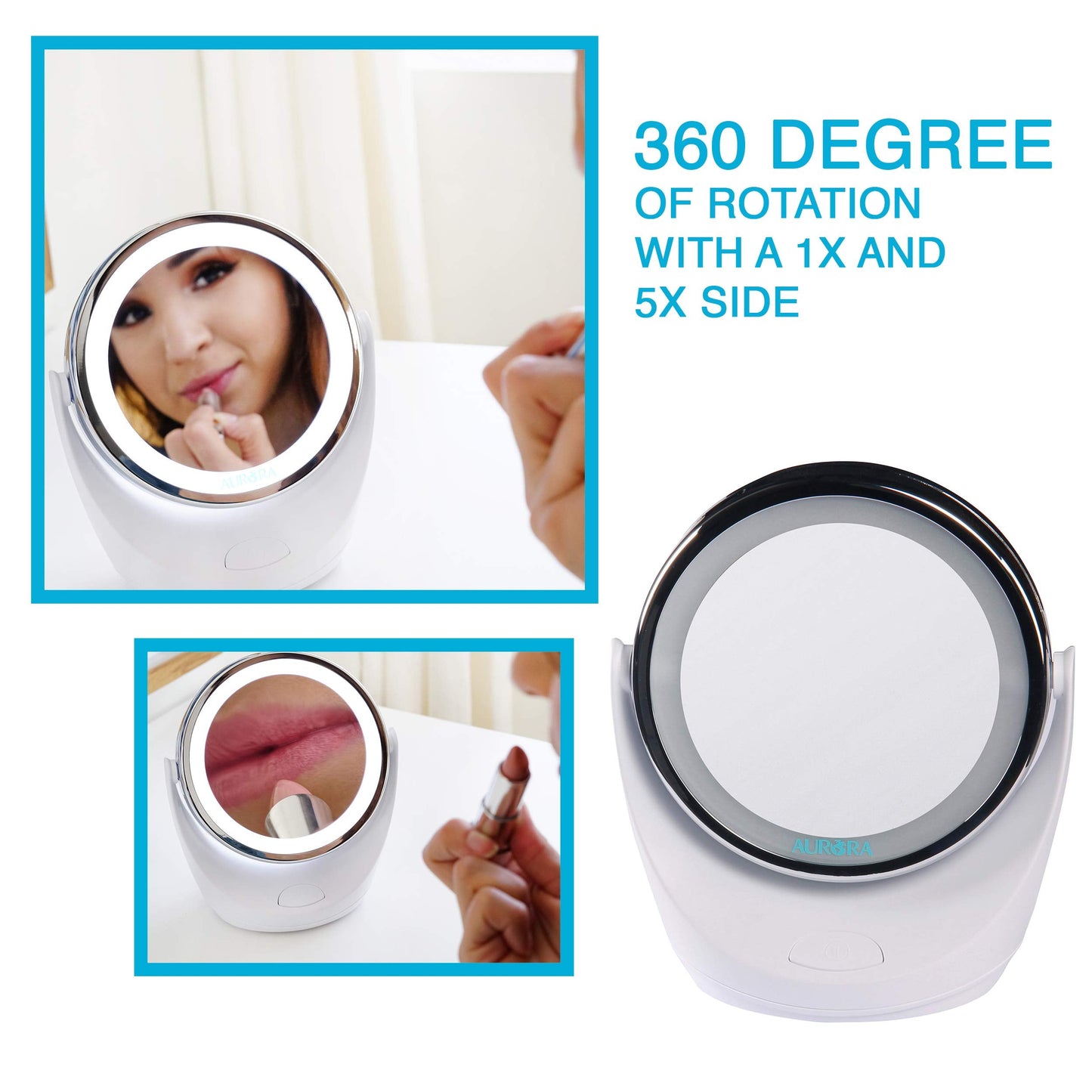Aurora Health & Beauty 1x/5x Led Vanity/Makeup Mirror, 360 Rotation, Portable With Led Ring Beauty & Personal Care Aurora Health & Beauty