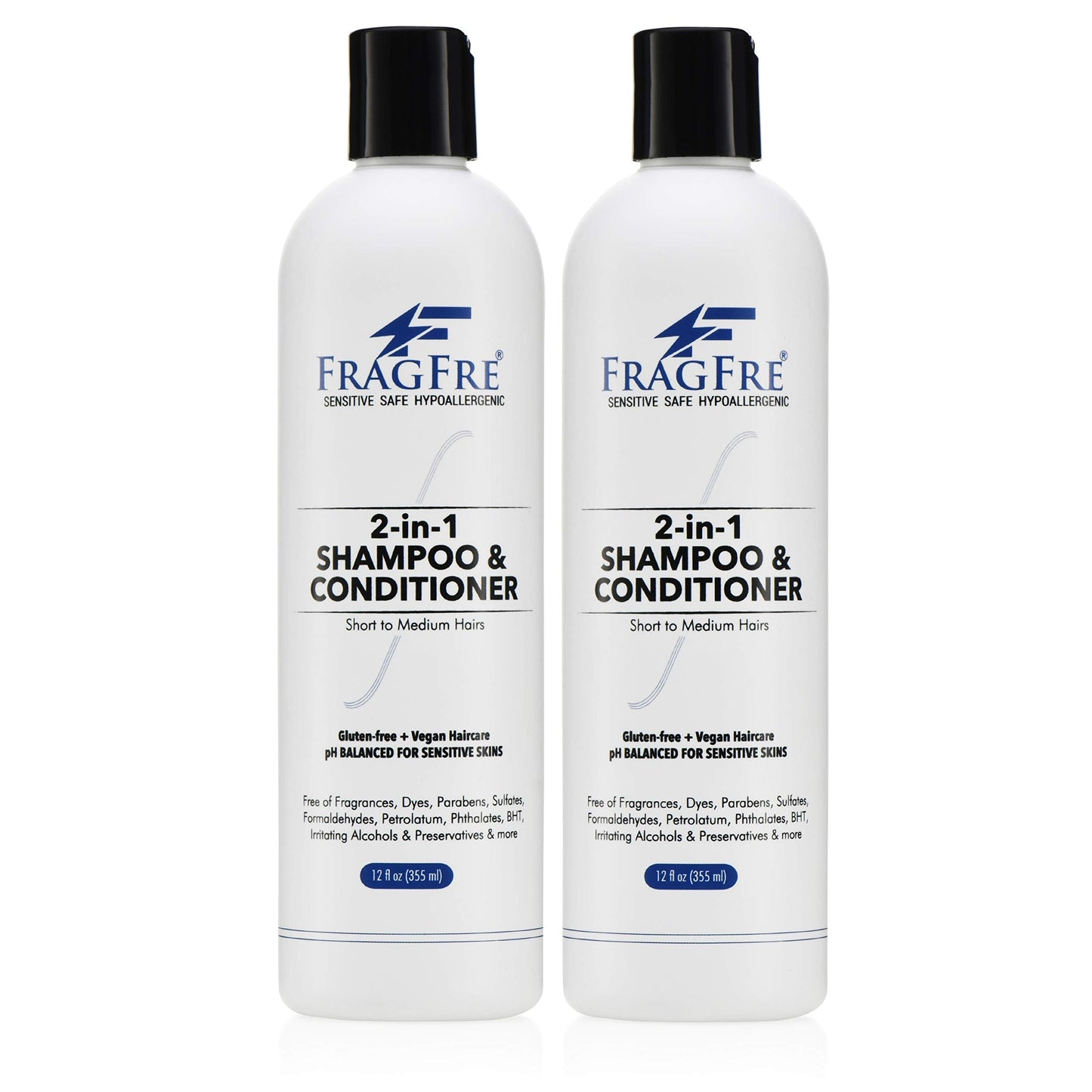 FRAGFRE 2 in 1 Shampoo and Conditioner 12 oz (2-Pack Gift Set) - Fragrance Free Conditioning Shampoo for Short to Medium Hairs - Color Safe - Sulfate Beauty & Personal Care FRAGFRE