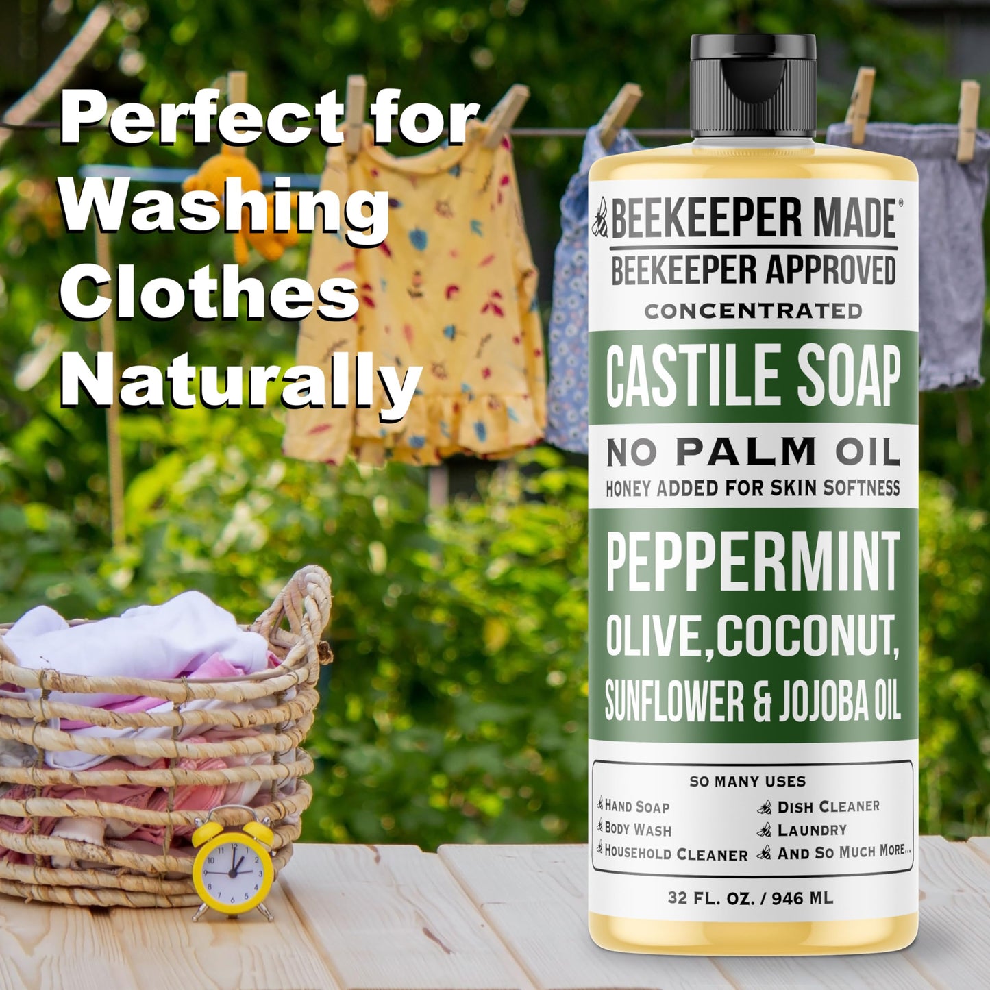 Beessential Beekeeper Made Natural Castile Soap, 32 fl oz | No Palm Oil, 8 Ingredients, Pure Olive, Coconut, & Sunflower Oils, GMO Free, For Sensitive Beauty & Personal Care Beessential