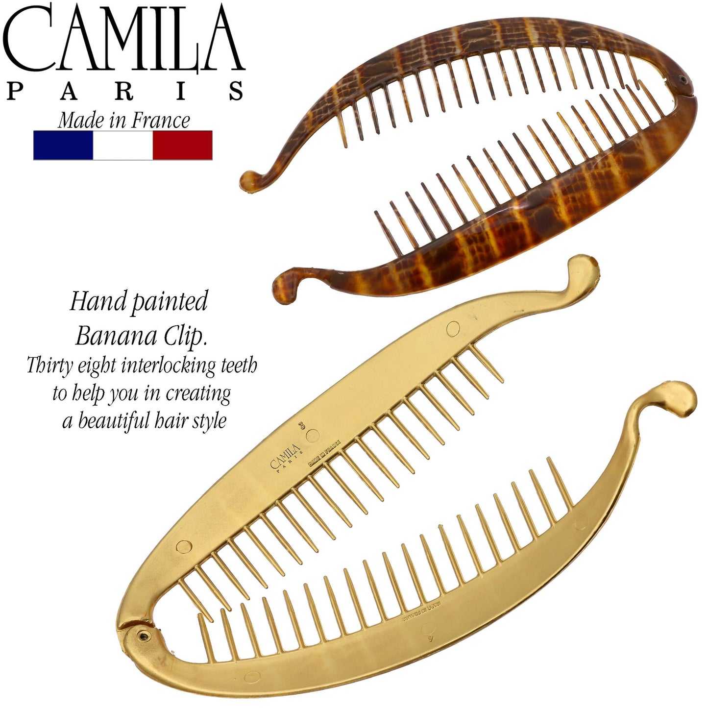 Camila Paris CP3097 French Extra Large Banana Clip Hair Comb, Classic Banana Clips Hair for Thick Hair Ponytail Holder Interlocking Styling Clips Beauty & Personal Care Camila