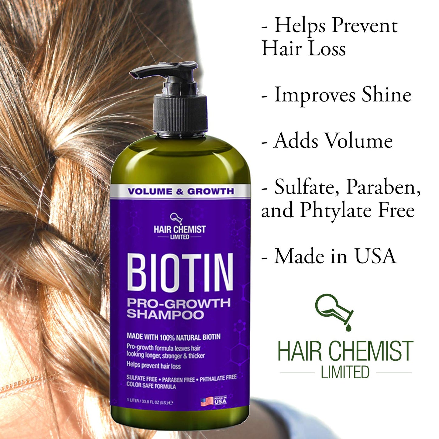 Hair Chemist Biotin Pro-Growth Shampoo & Conditioner 2-PC Gift Set - Includes 33.8oz Shampoo & 33.8oz Conditioner Beauty & Personal Care Difeel