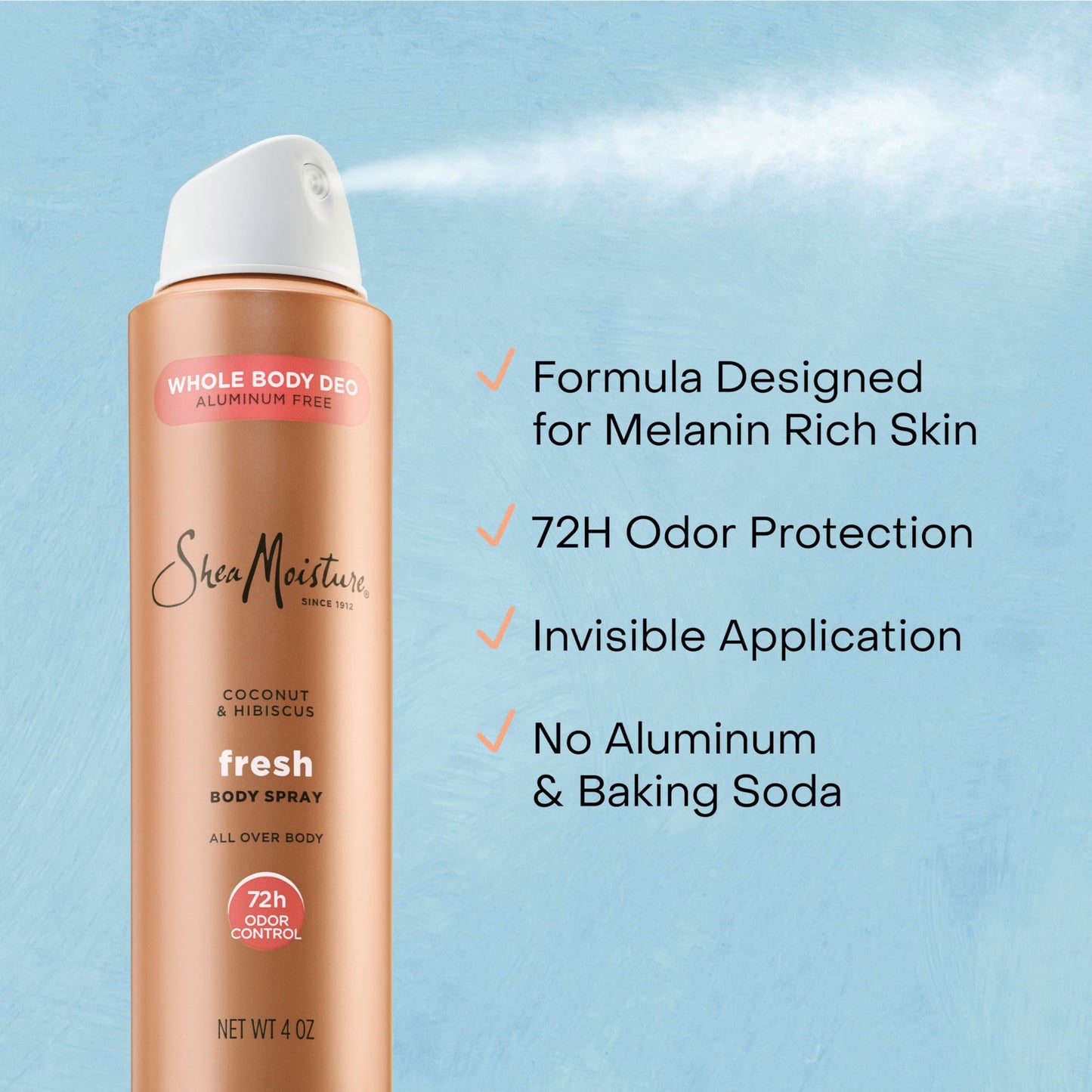 SheaMoisture Whole Body Deodorant Spray Fresh 72h Odor Control Aluminum Free 4 oz Beauty and Personal Care Shea Moisture