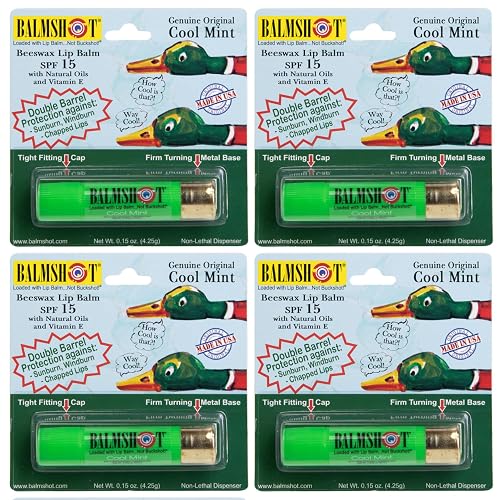 BALMSHOT Cool Mint Lip Balm SPF 15 (4-Pack) - Beeswax Chapstick for Men & Women, Deep Moisturizing Lip Repair for Dry Cracked Lips, 20-Gauge Brass Beauty & Personal Care Balmshot