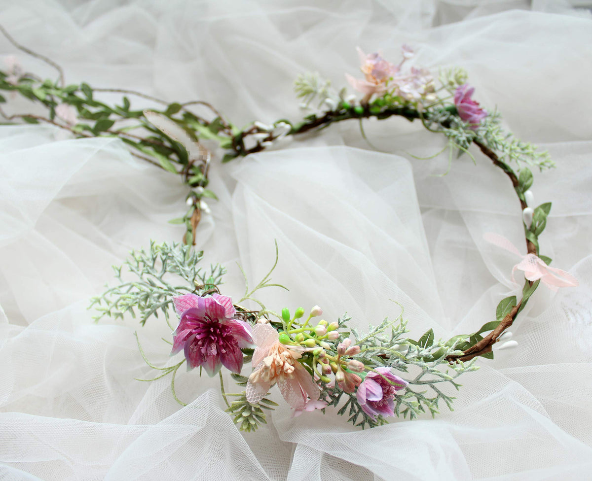 LLinfflr Vine Flower Crown Boho Headband Floral Halo Headpiece Rosy Prom