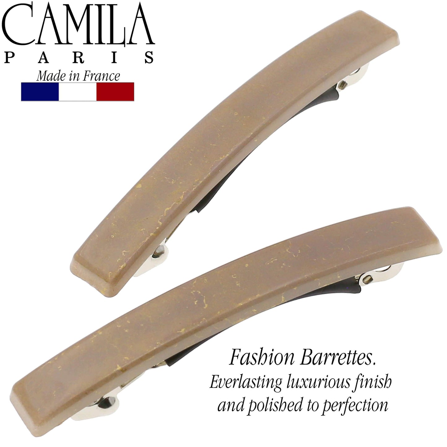 Camila Paris CP3074 French Hair Barrette Clip for Girls, Set of 2 Beige Rubberized Metal Clasp Strong Hold Grip Hair Clips for Women, No Slip Durable Beauty & Personal Care Camila