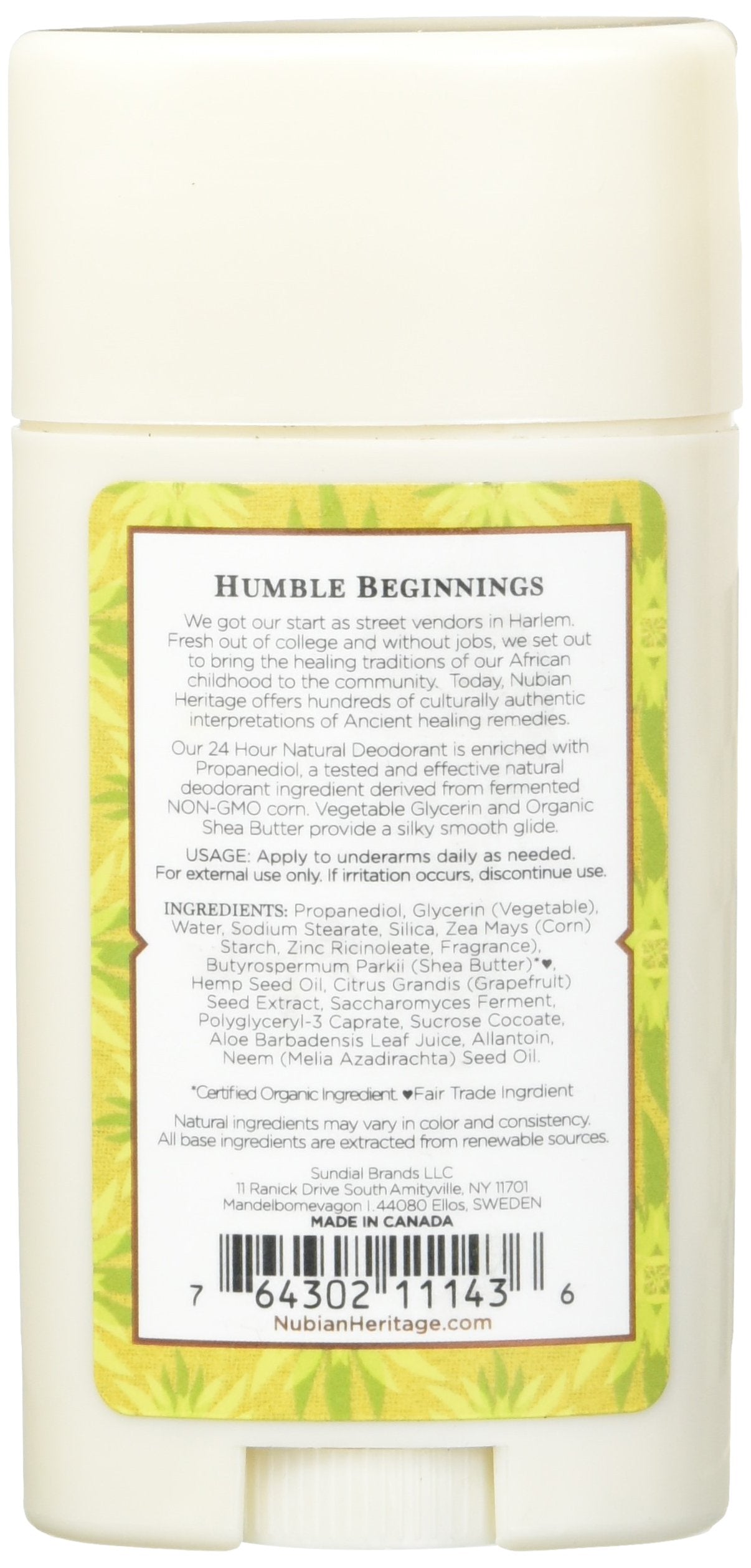 Nubian Heritage Deodorant - all Natural - 24 Hour - Indian Hemp and Haitian Vetiver - with Neem Oil - 2.25 Ounce - Pack of 2 Beauty and Personal Care Nubian Heritage/Sundial Creations