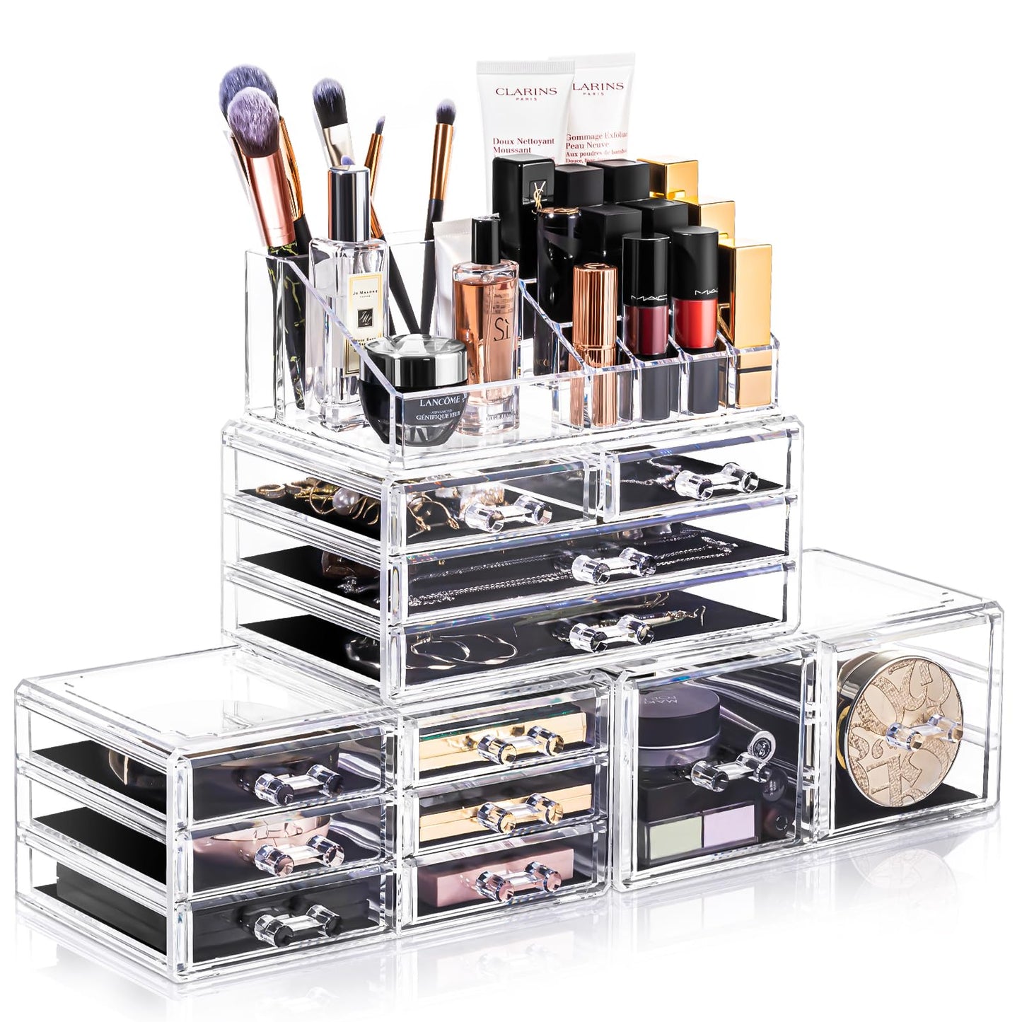 URMOMS Makeup Organizer 4 Pieces, Acrylic Makeup Storage Box with 12 Drawers for Lipstick Jewelry and Makeup Brushes, Stackable Vanity Organizer Beauty & Personal Care URMOMS