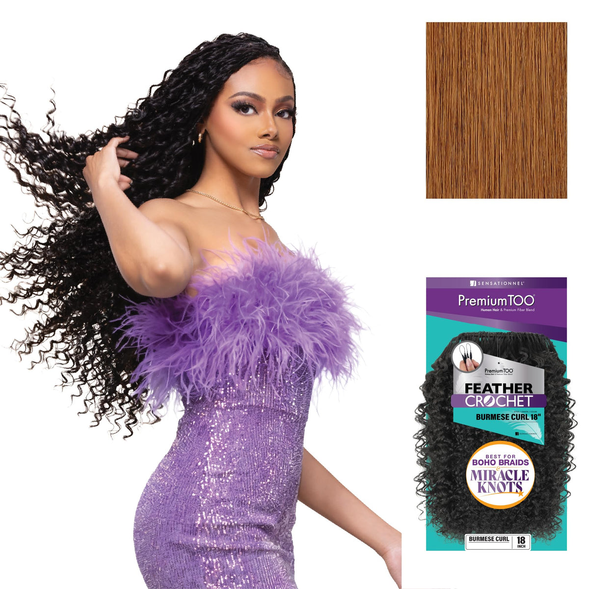 Sensationnel PremiumToo Feather Crochet Braids-Burmese Curl,18in, 30
