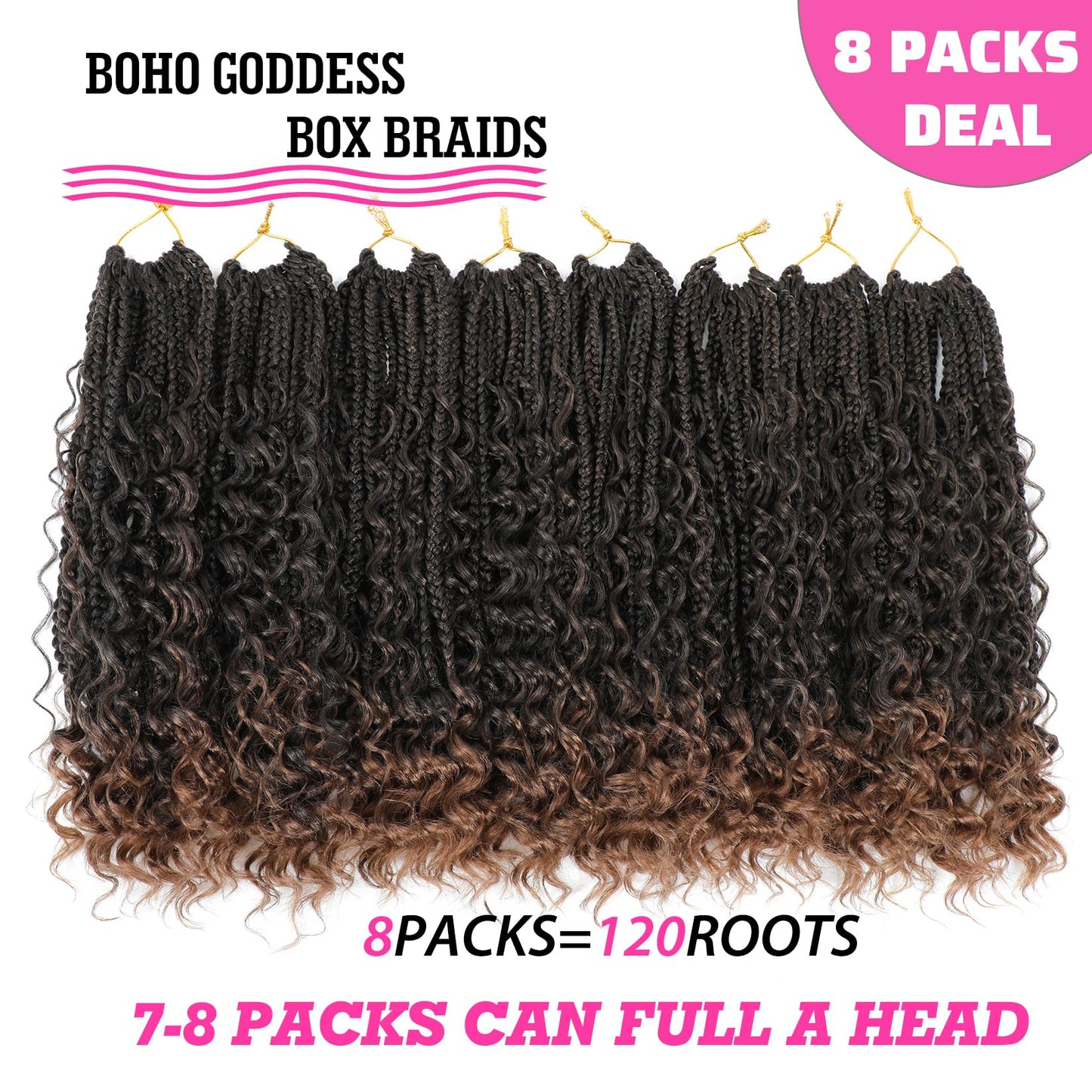 Wodun 14inch Goddess Box Braids Crochet Hair Pre Looped Box-Braids Crochet-Hair with Curly Ends For Black Women Synthetic 3X Bohemian Box Braiding Beauty & Personal Care Wodun
