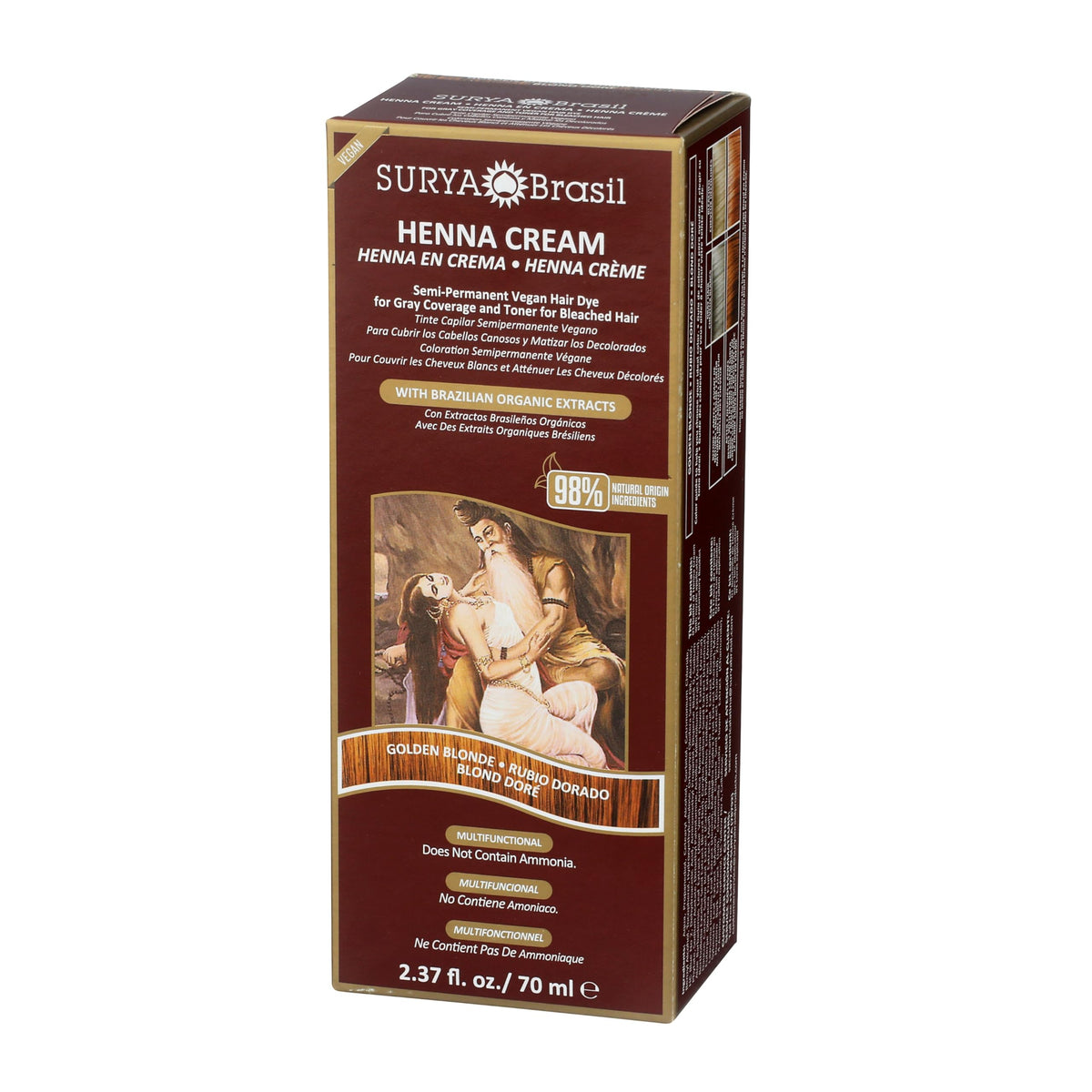 Surya Brasil Henna Cream Golden Blonde - 98% Natural Ingredients, Vegan, Cruelty-Free, Eco-Friendly, Semi-Permanent Hair Color, Deep Hydration &