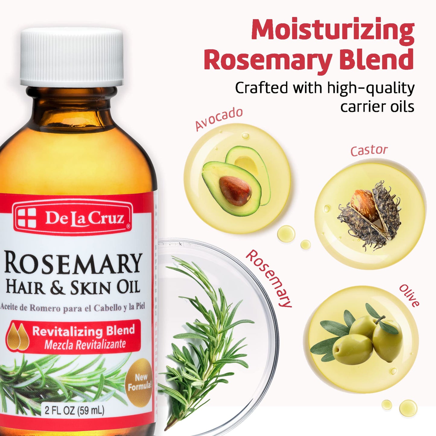 De La Cruz Rosemary Oil Blend Moisturizer with Castor, Avocado and Olive Oil - Topical Use Only 8 FL. OZ. (236 mL) Beauty & Personal Care De La Cruz