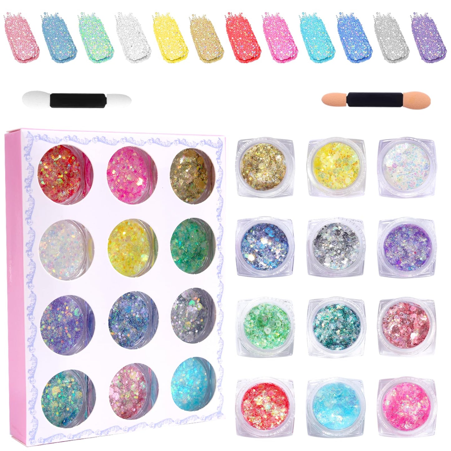 12 Colors Glitter Gel for Face, Body, Hair & Nails Makeup for Festival, Halloween, Party, Cosplay Easy to Apply & Wash Off Women, Teens & Kids Beauty & Personal Care Ultikare
