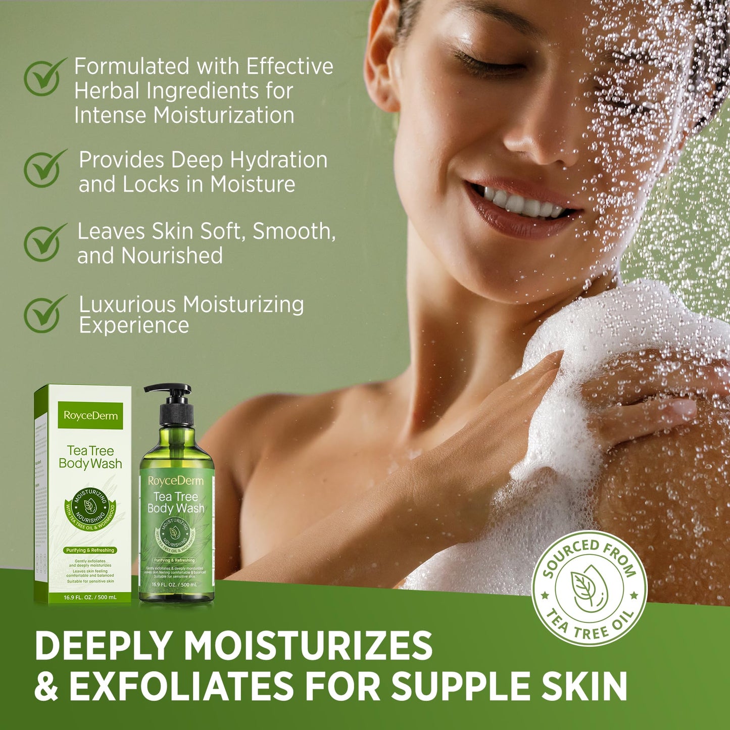 Roycederm Tea Tree Body Wash & Soap, Purifying and Refreshing Body Cleanser with Tea Tree Oil & Wormwood, Moisturizing Body Wash Helps Soothe Skin Beauty & Personal Care Roycederm