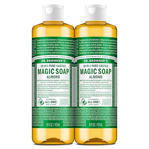 Dr. Bronner's Pure-Castile Magic Liquid Soap (Almond, 16 Ounce, 2-Pack)- Made with Regenerative Organic Certified Oils, 18-in1 Uses: Face, Hair, Hand Beauty & Personal Care Dr. Bronner's